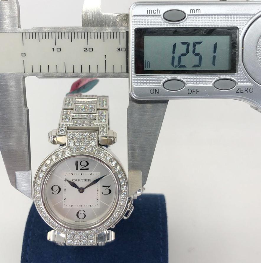Cartier Ladies Diamond White Gold Pasha Wristwatch In Excellent Condition For Sale In New York, NY