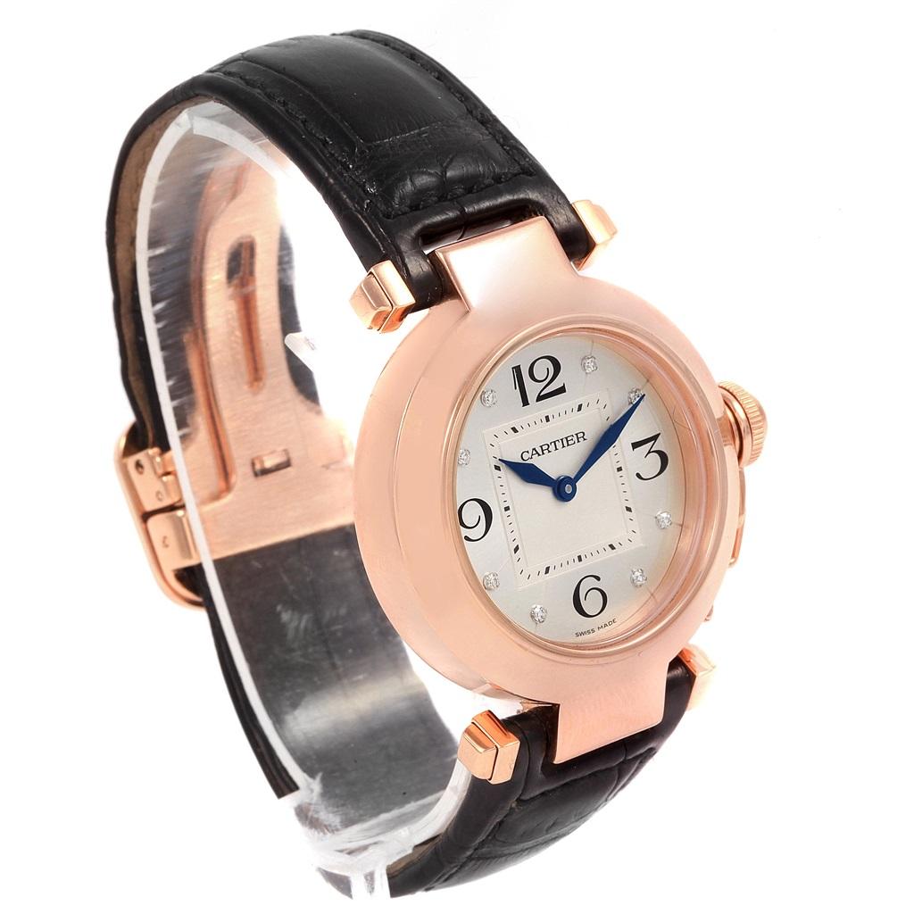 Cartier Pasha 32 Rose Gold Diamond Automatic Ladies Watch WJ11913G In Excellent Condition For Sale In Atlanta, GA