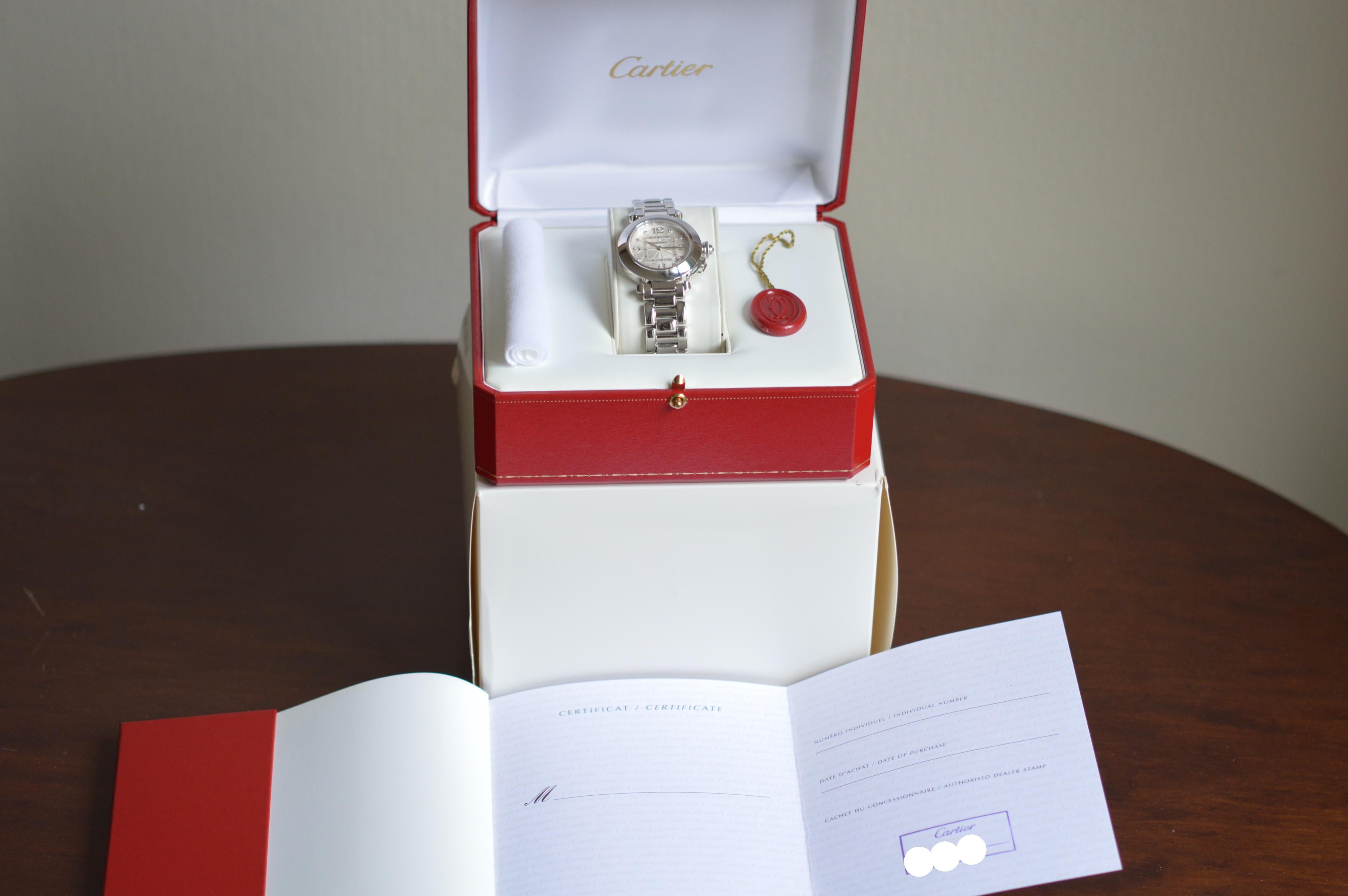 Cartier Pasha 18k White Gold Diamond Indexes Unworn  In New Condition For Sale In Geneva, CH