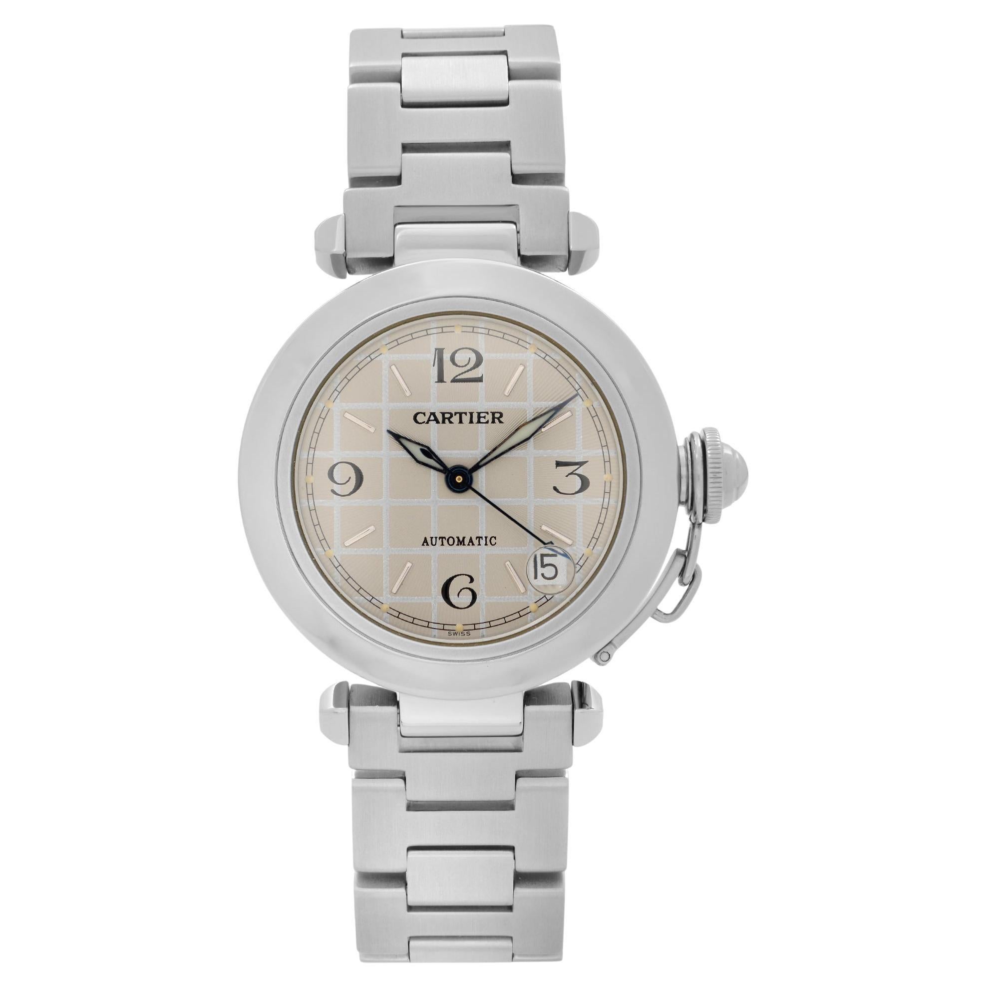 Cartier Pasha Steel Silver Arabic Dial Automatic Midsize Watch W31023M7