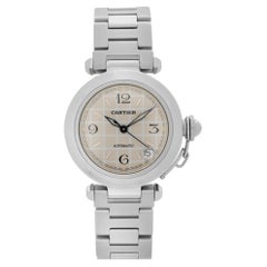 Cartier Pasha Steel Silver Arabic Dial Automatic Midsize Watch W31023M7