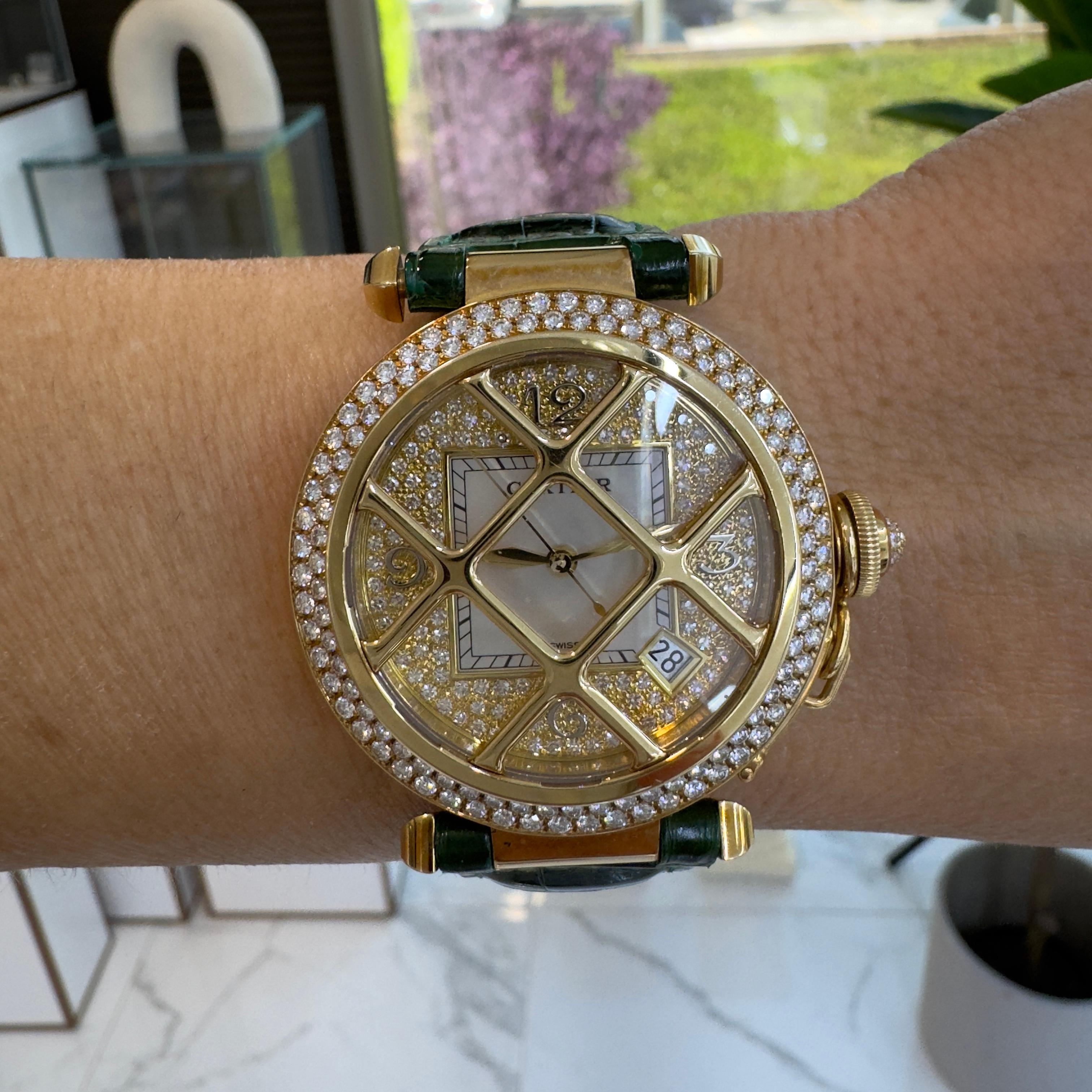 Cartier Pasha 38MM 2401 18K Gelbgold Diamant Lünette Zifferblatt Automatikuhr im Angebot 5