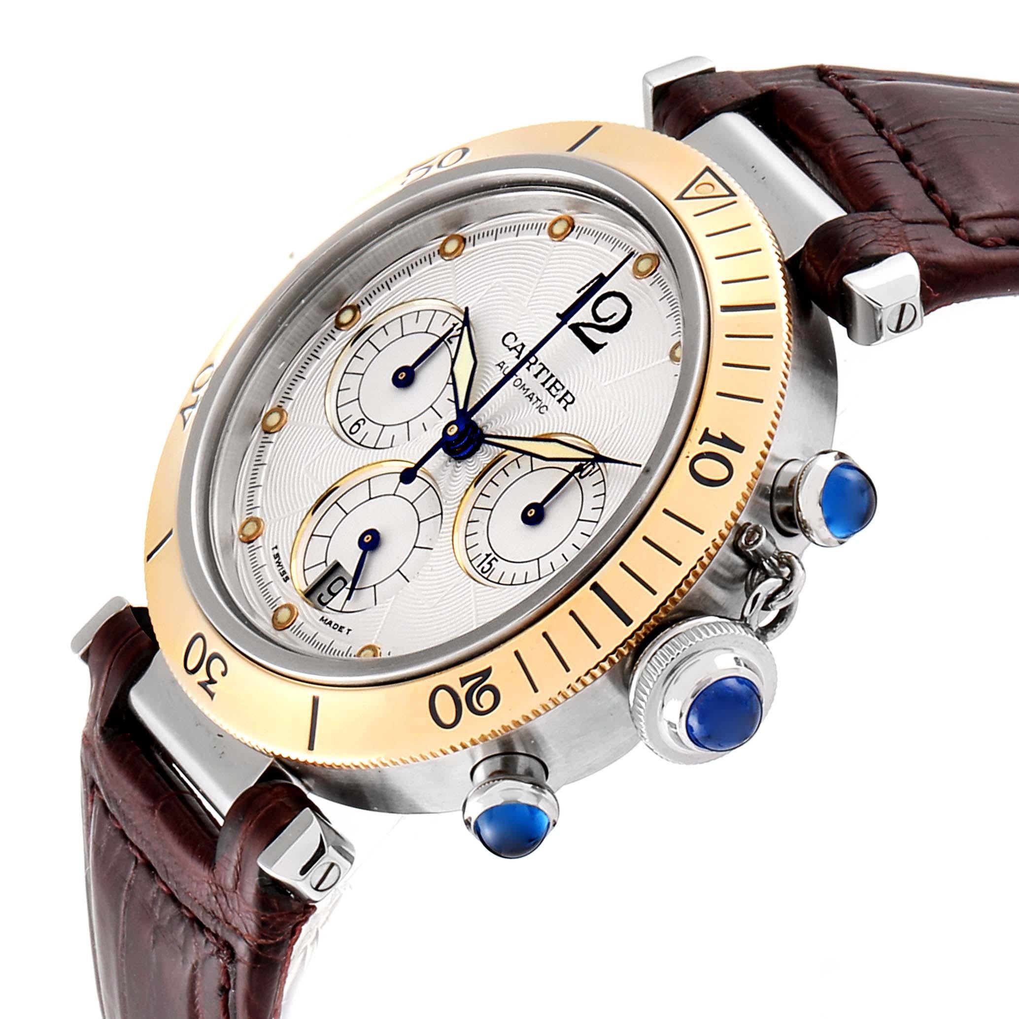 Cartier Pasha Chronograph Steel Yellow Gold Men's Watch W3014051 In Excellent Condition For Sale In Atlanta, GA