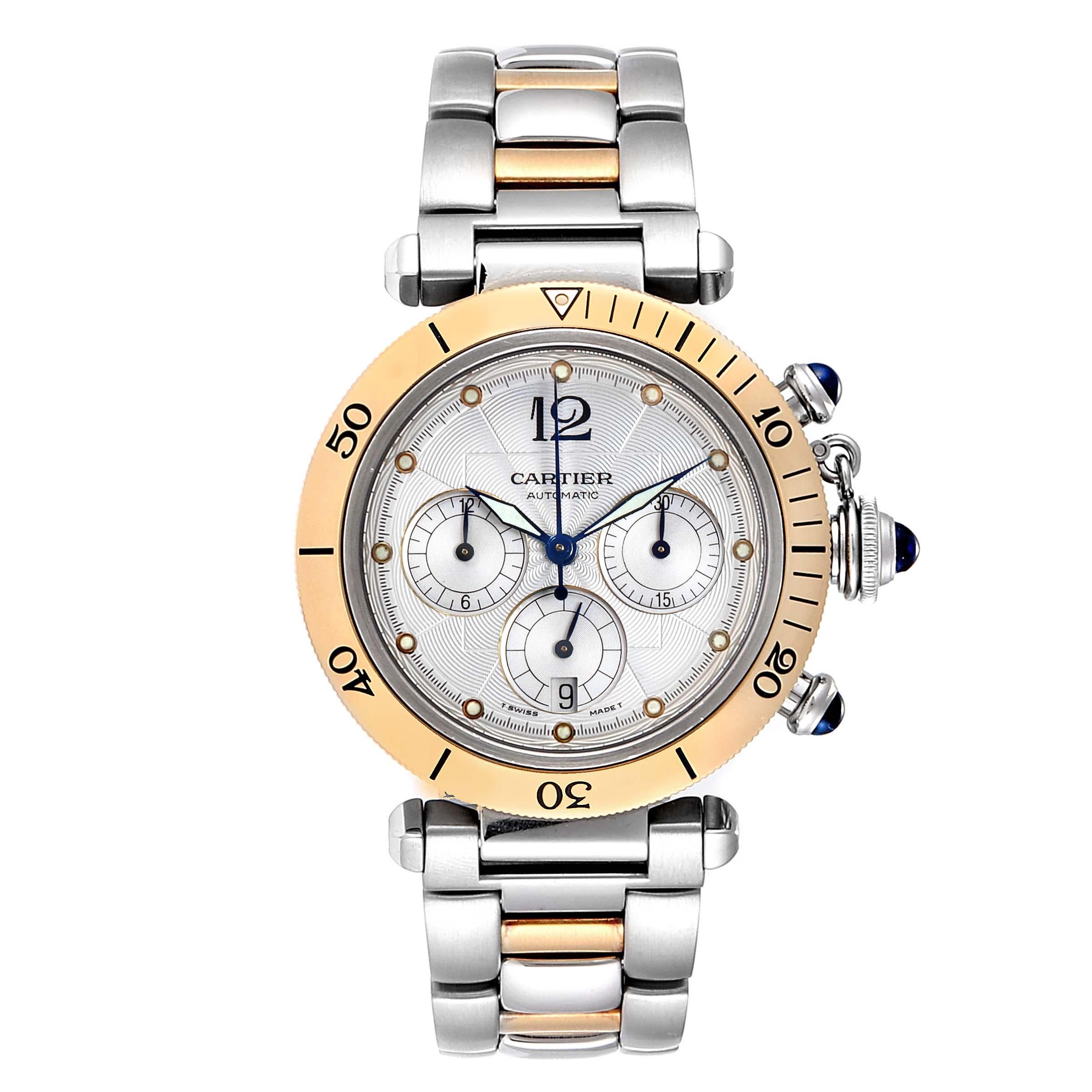 Cartier Pasha Chronograph Steel Yellow Gold Men S Watch W31036t6 For Sale At 1stdibs
