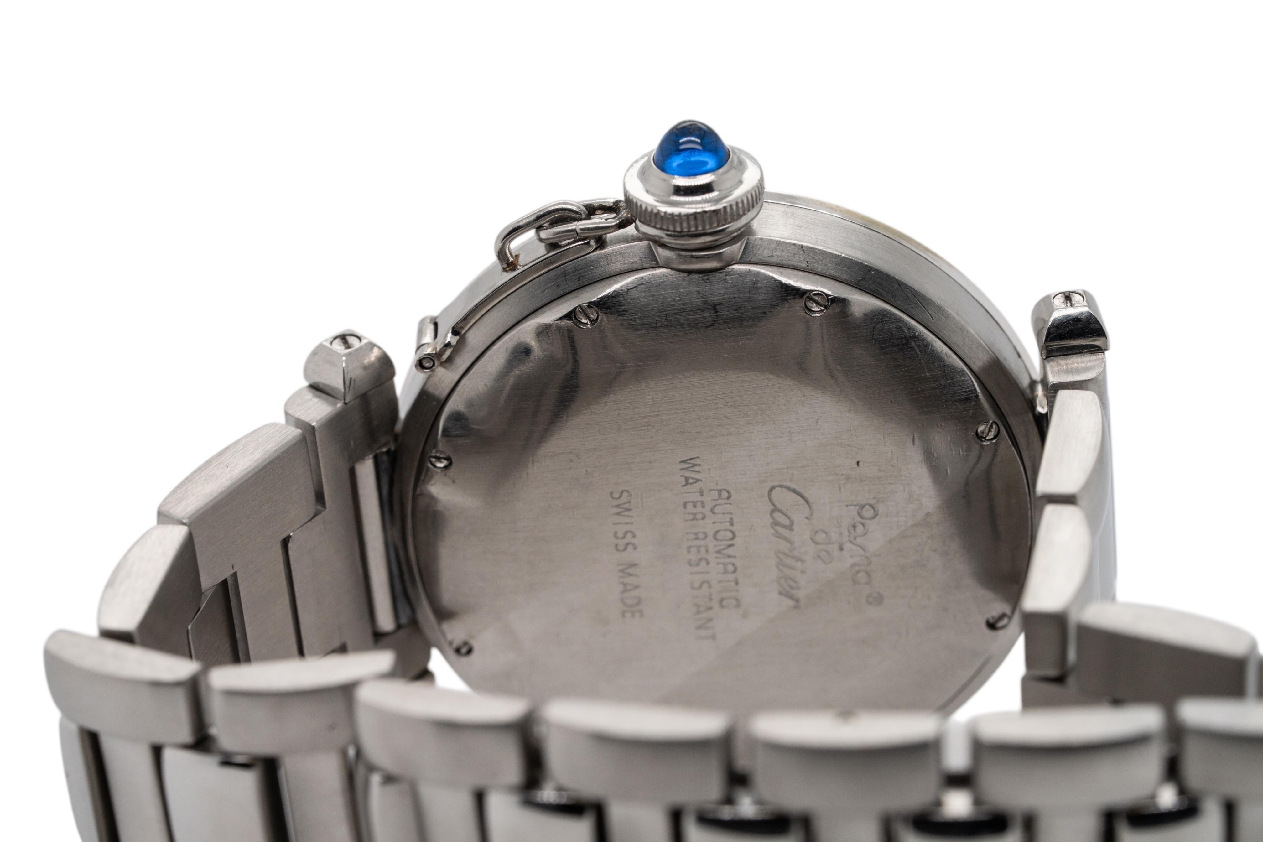 Montre Cartier Pasha 38 mm en acier inoxydable avec cadran romain de diamants Aftermarket en vente 2