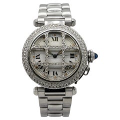 Cartier Pasha 38mm Stainless Steel Watch with Aftermarket Diamonds Roman Dial