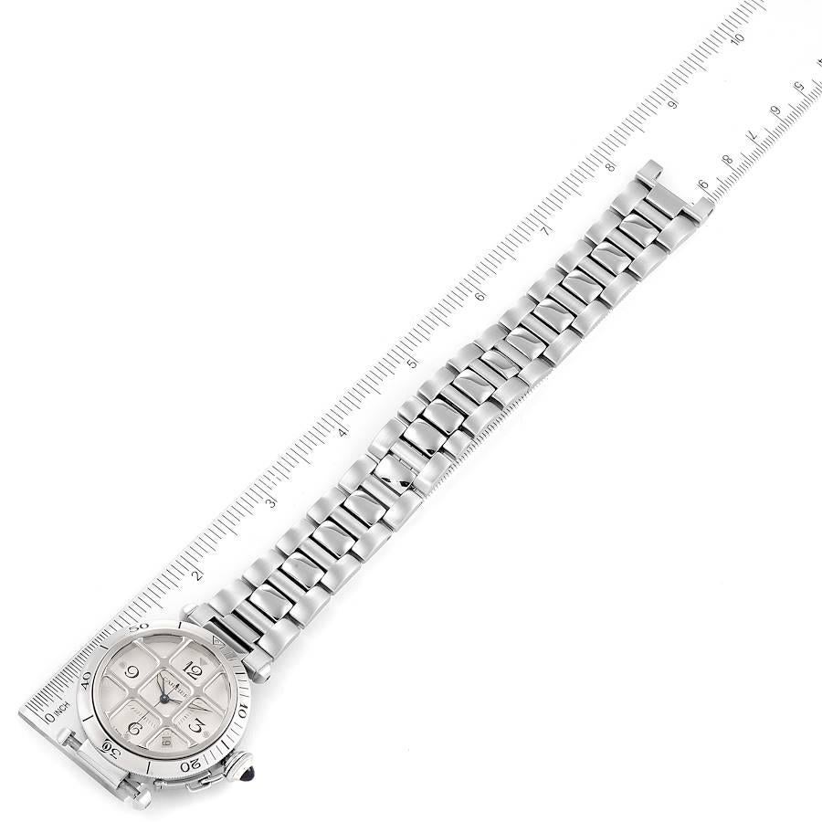 Cartier Pasha Unisex-Uhr mit silbernem Zifferblatt und Stahlgitter, W31040H3 im Angebot 6