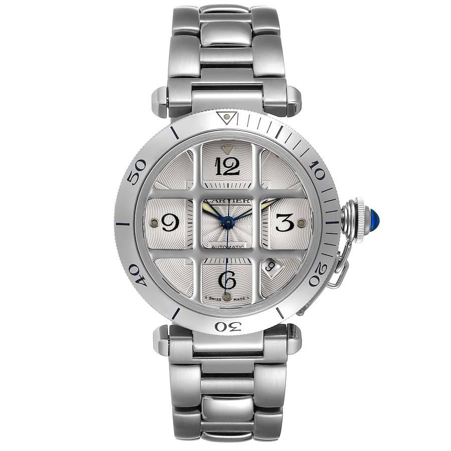 Cartier Pasha Unisex-Uhr mit silbernem Zifferblatt und Stahlgitter, W31040H3 im Zustand „Hervorragend“ im Angebot in Atlanta, GA