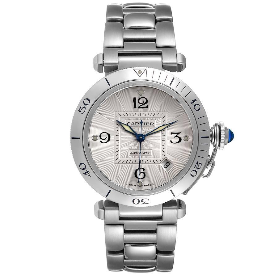 Cartier Pasha Unisex-Uhr mit silbernem Zifferblatt und Stahlgitter, W31040H3 Herren im Angebot