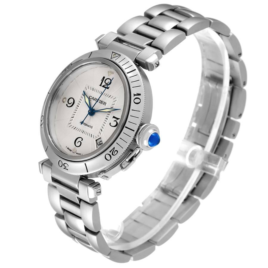 Cartier Pasha Unisex-Uhr mit silbernem Zifferblatt und Stahlgitter, W31040H3 im Angebot 2