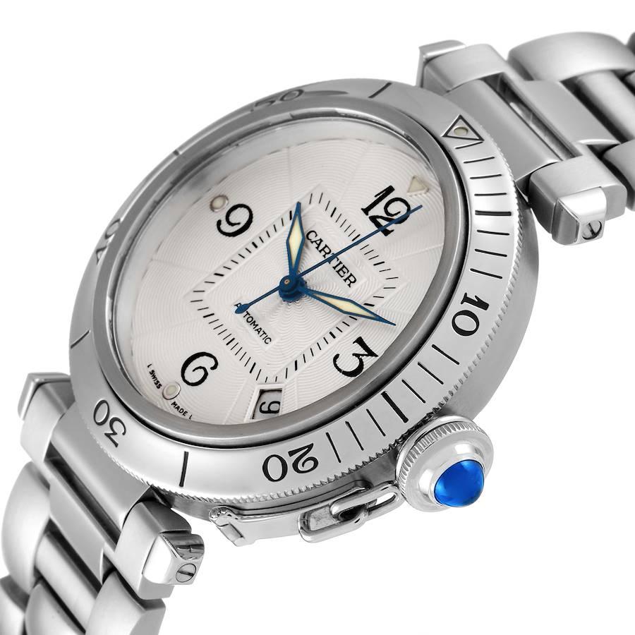 Cartier Pasha Unisex-Uhr mit silbernem Zifferblatt und Stahlgitter, W31040H3 im Angebot 3