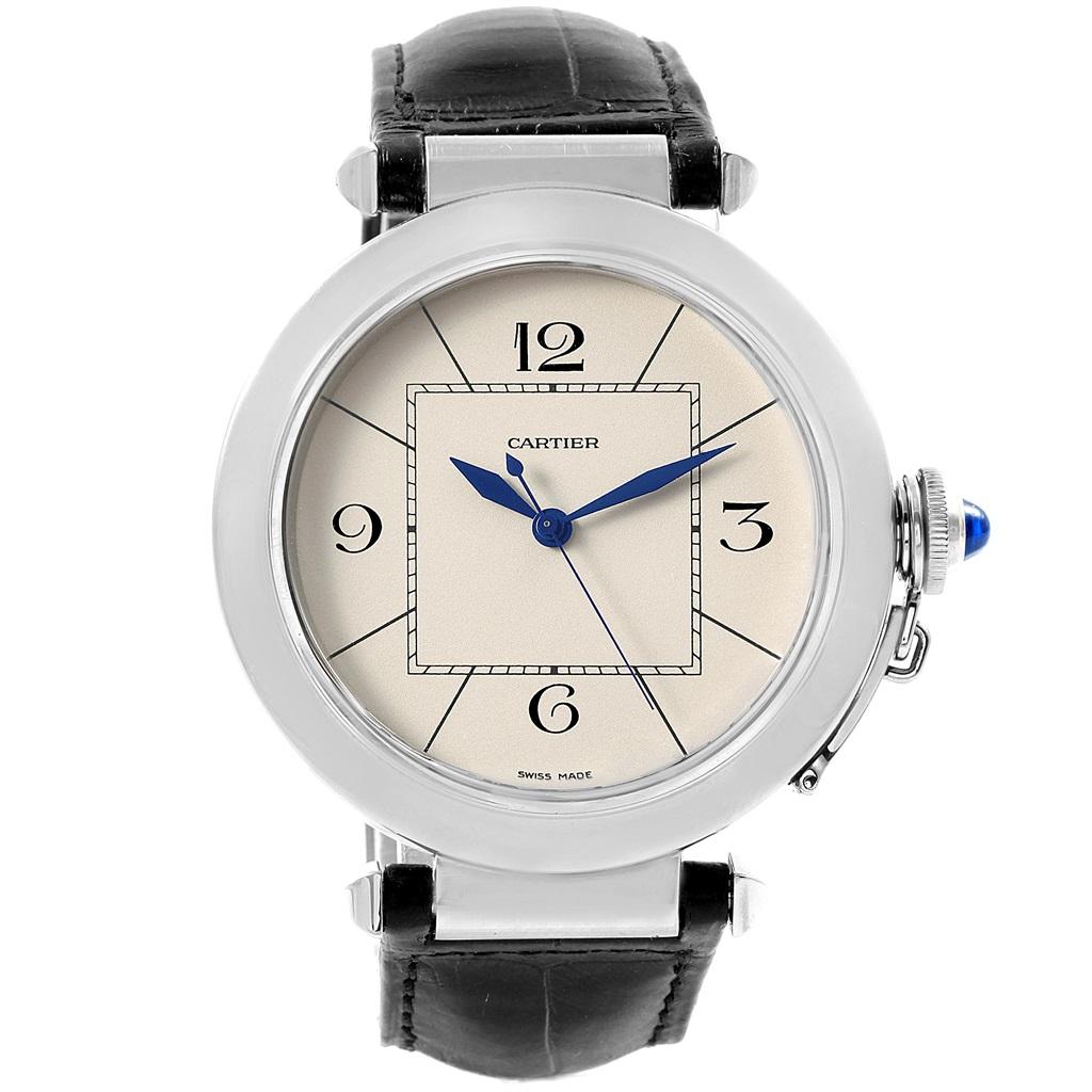 Cartier Pasha 42 Silver Dial Steel Mens Watch W3107255 Unworn. Automatic self-winding movement. Round three-body polished and brushed stainless steel case 42 mm in diameter. Case back with 8 screws. Vendome lugs. Winding-crown protection cap. Crown