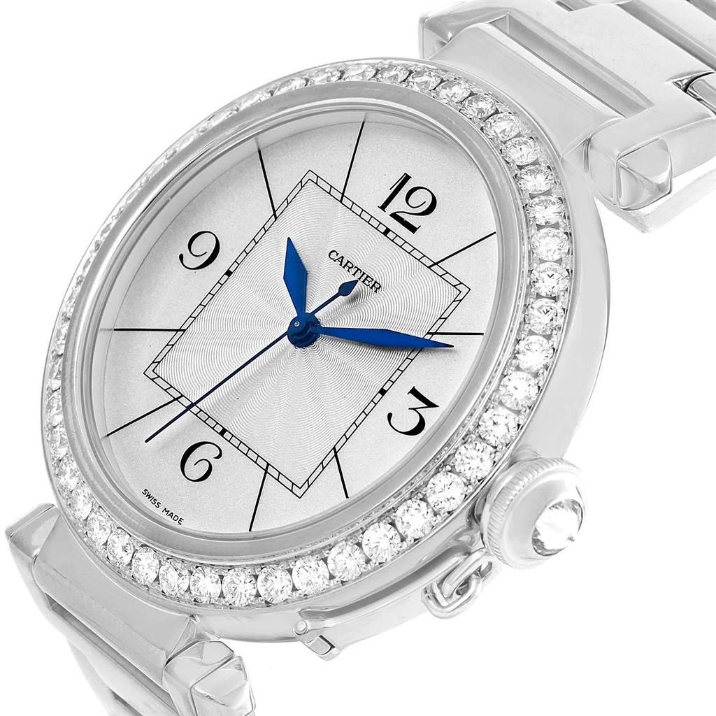Taille ronde Montre femme Cartier Pasha 42mm Automatic 18k White Gold Diamond Bezel WJ1202M9 en vente