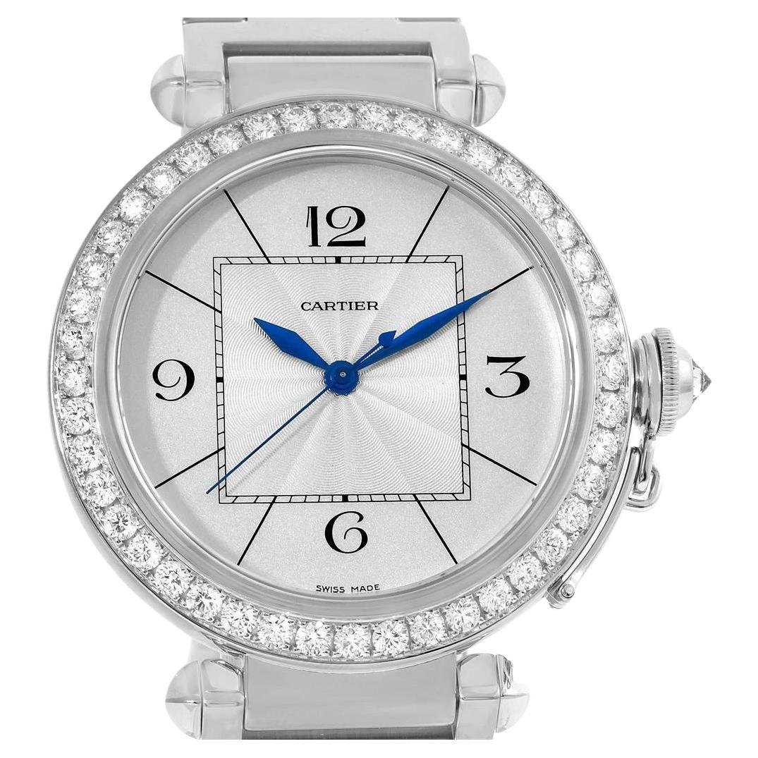 Montre femme Cartier Pasha 42mm Automatic 18k White Gold Diamond Bezel WJ1202M9 en vente