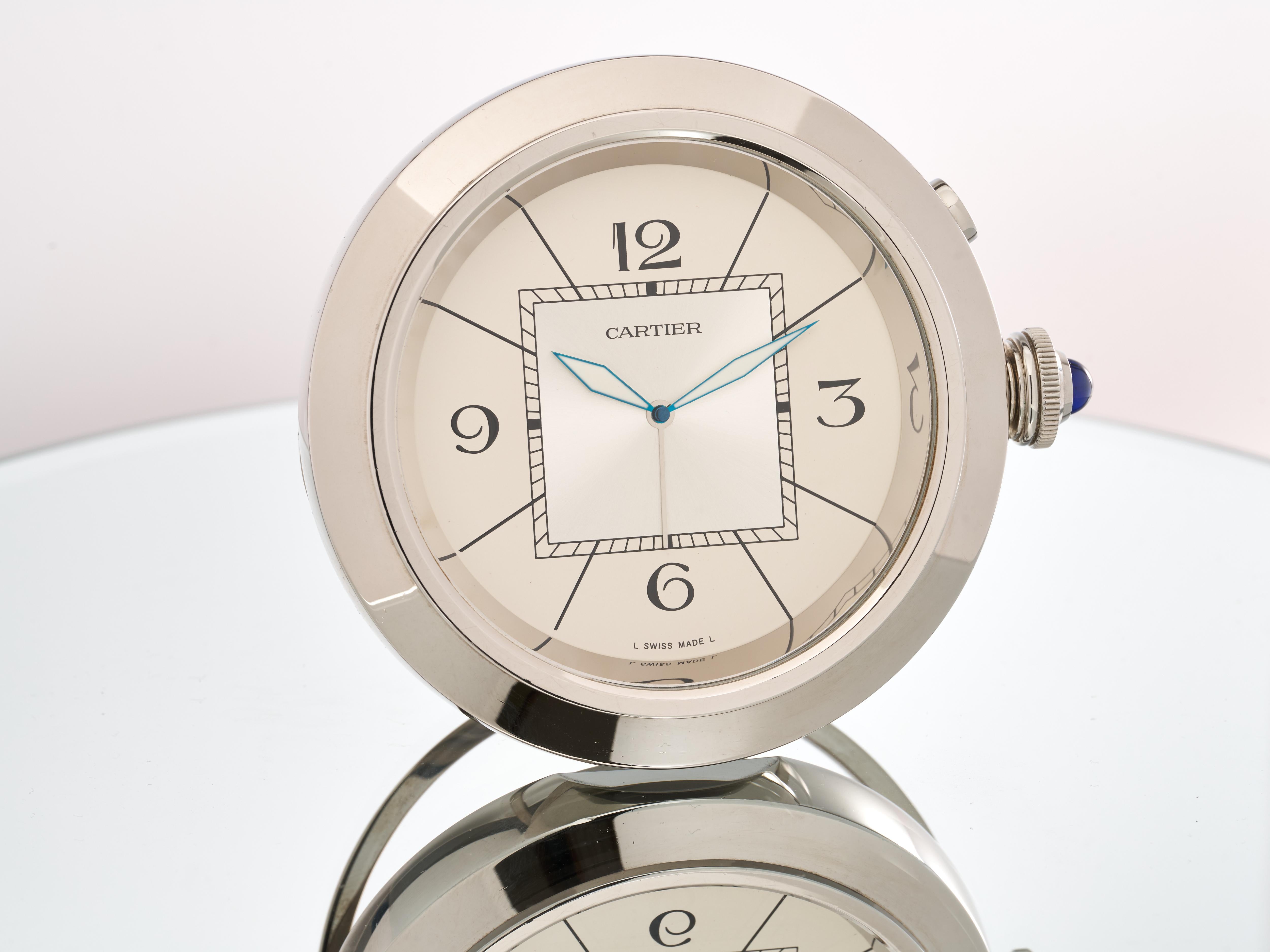 Cartier Pasha Alarm Clock for Desk or Mantle Stainless Steel 3090 Box & Papers 5
