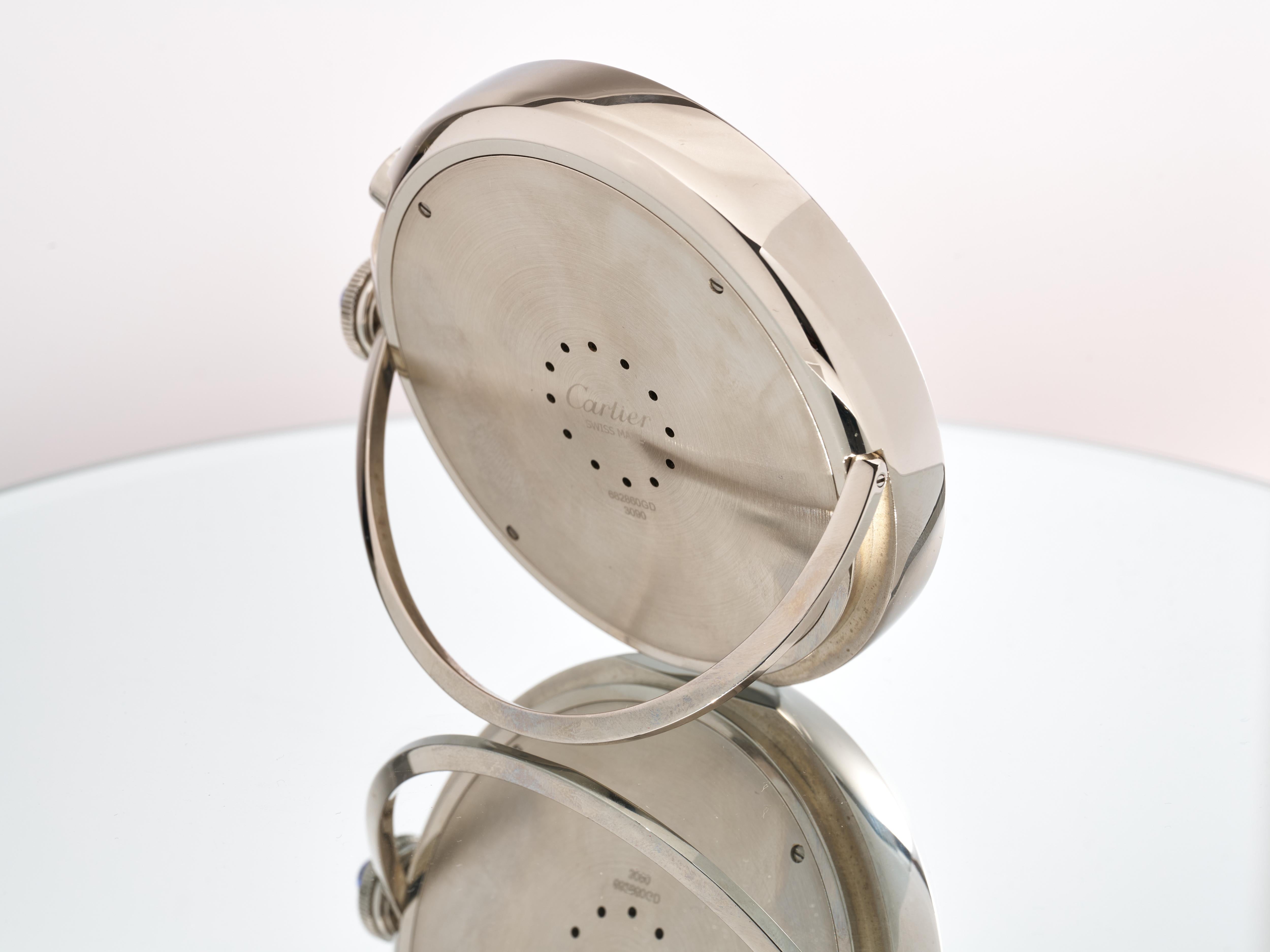 Cartier Pasha Alarm Clock for Desk or Mantle Stainless Steel 3090 Box & Papers In Good Condition In London, GB