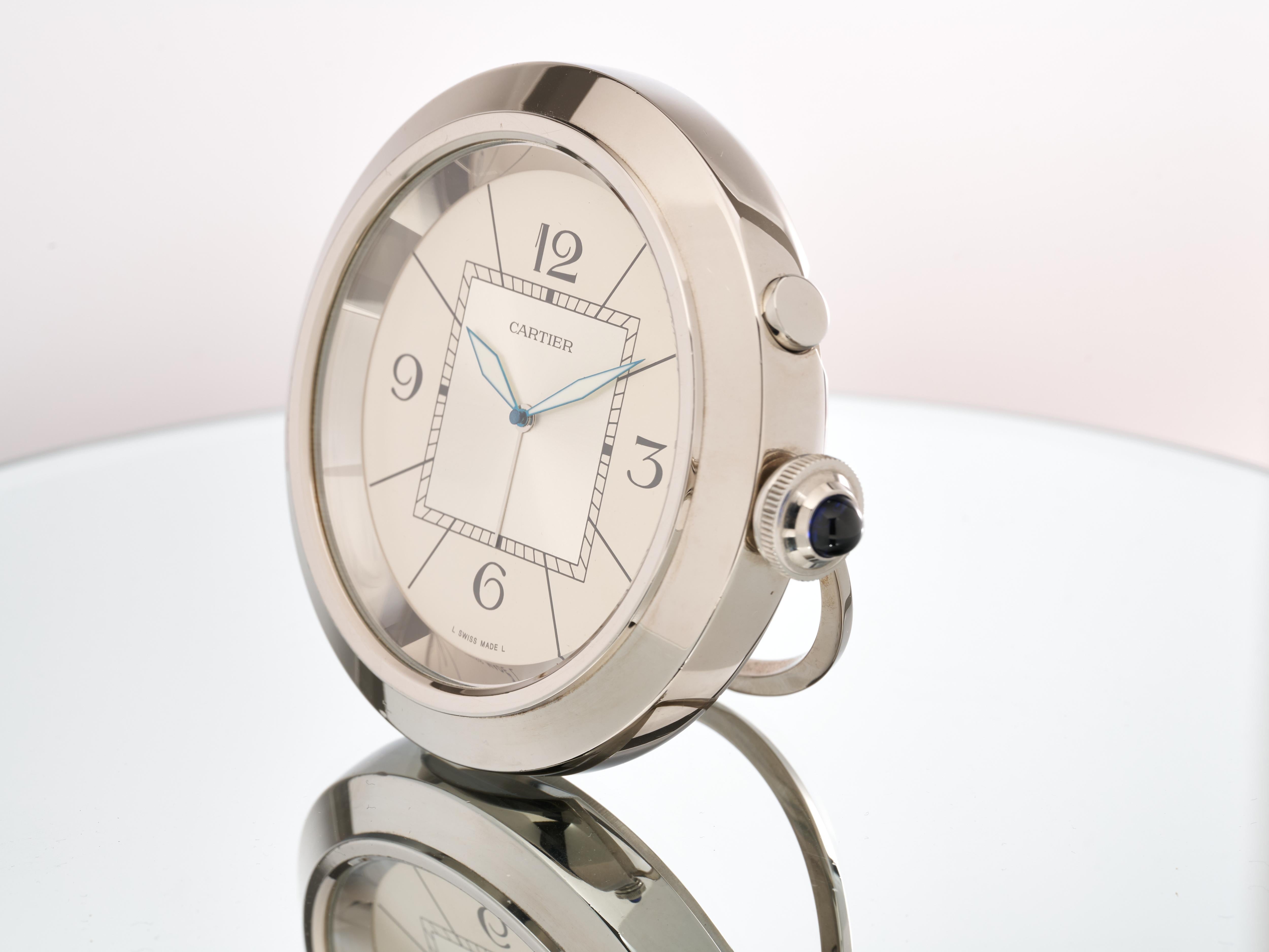 Cartier Pasha Alarm Clock for Desk or Mantle Stainless Steel 3090 Box & Papers 4