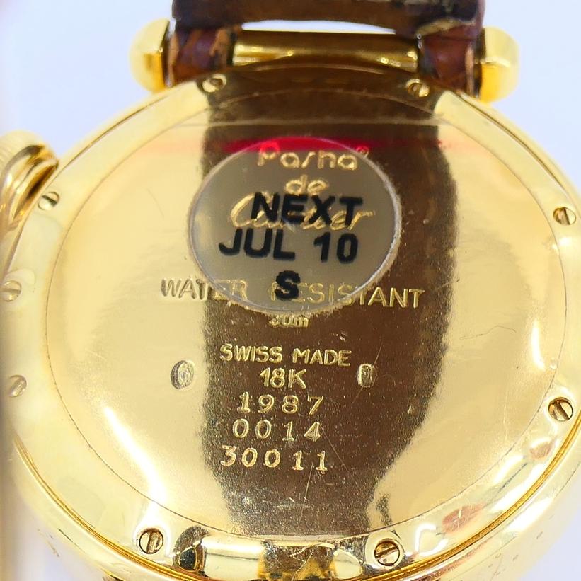 Cartier Pasha Alarm Moonphase Wristwatch 18k Gold c. 1987 For Sale 1