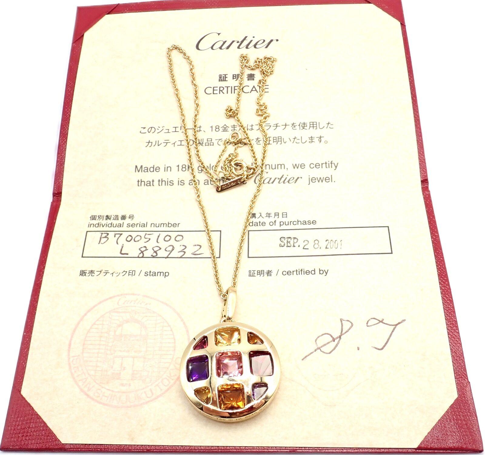 Asscher Cut Cartier Pasha Amethyst Citrine Garnet Tourmaline Yellow Gold Pendant Necklace For Sale