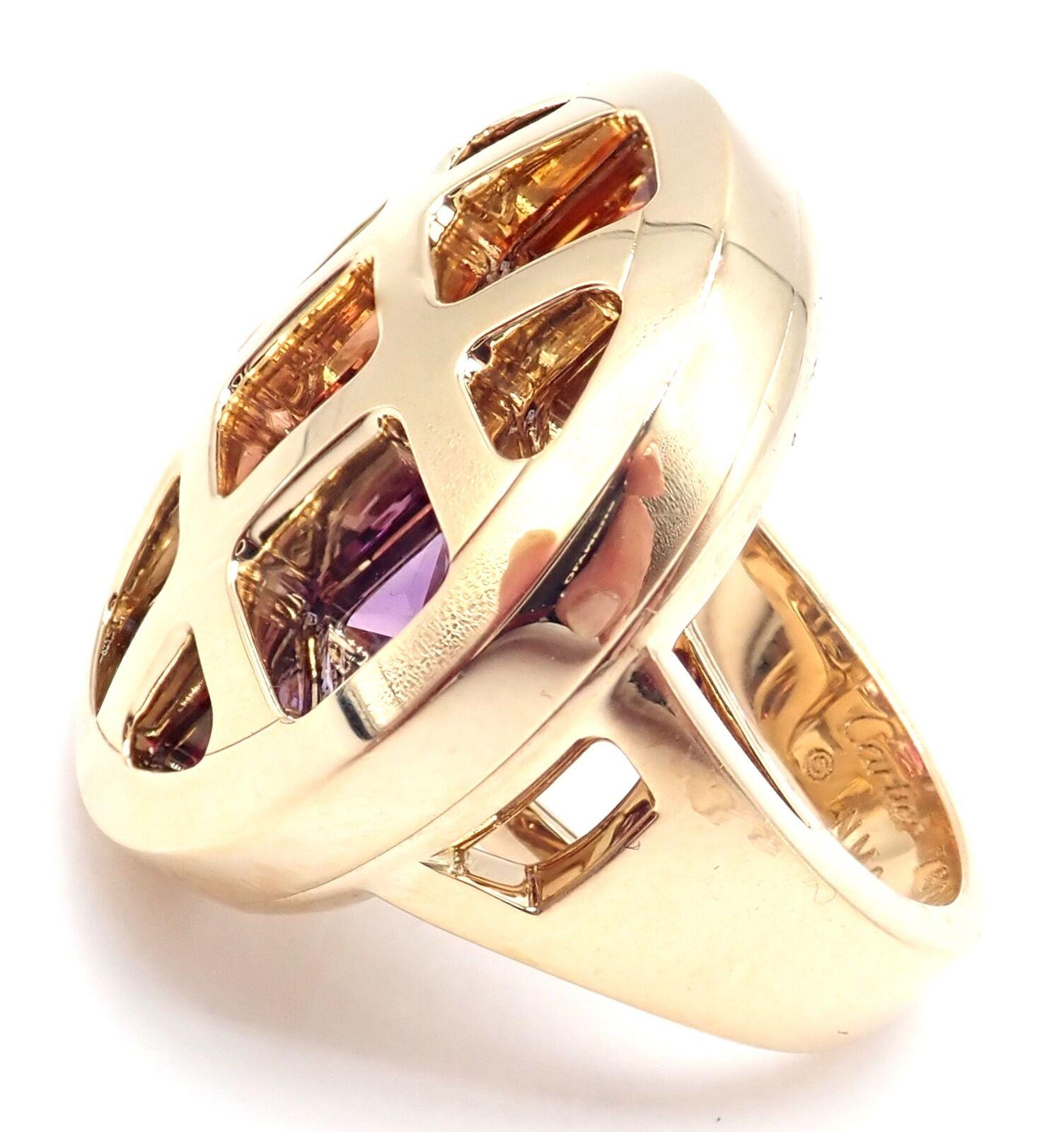 Asscher Cut Cartier Pasha Amethyst Citrine Garnet Tourmaline Yellow Gold Ring For Sale