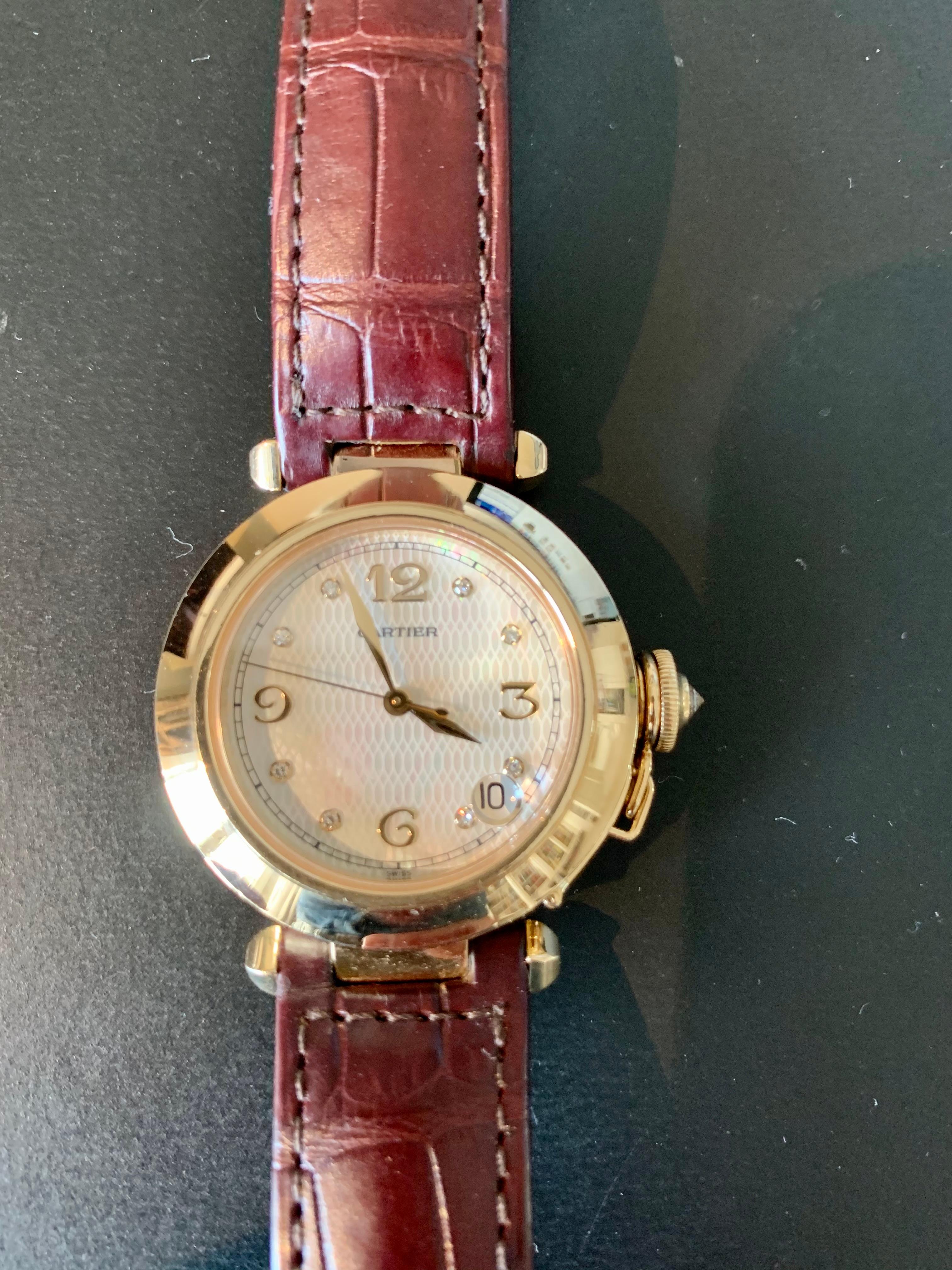 Cartier Pasha Automatic in Yellow Gold with Diamonds For Sale 1