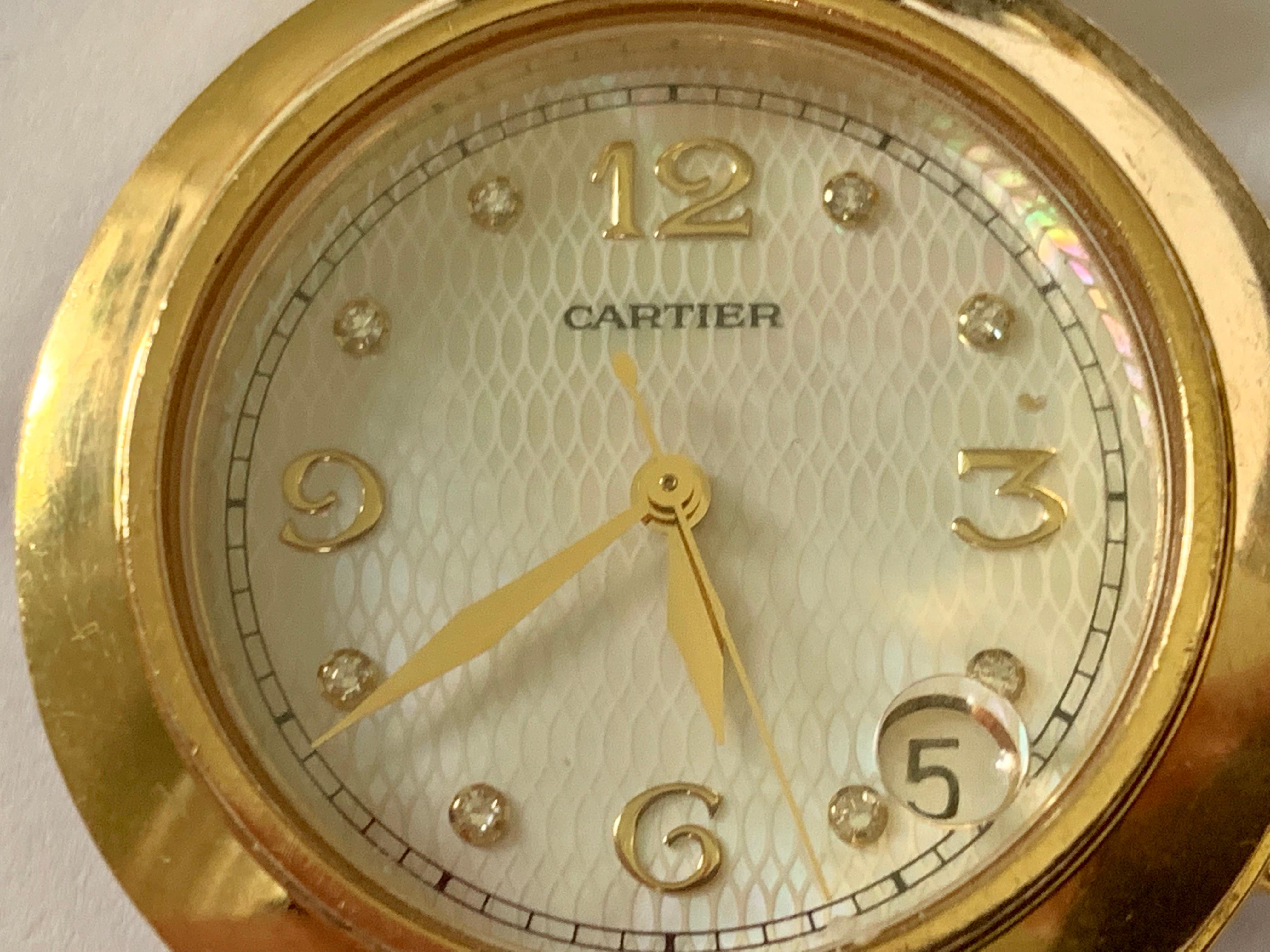 Round Cut Cartier Pasha Automatic in Yellow Gold with Diamonds For Sale