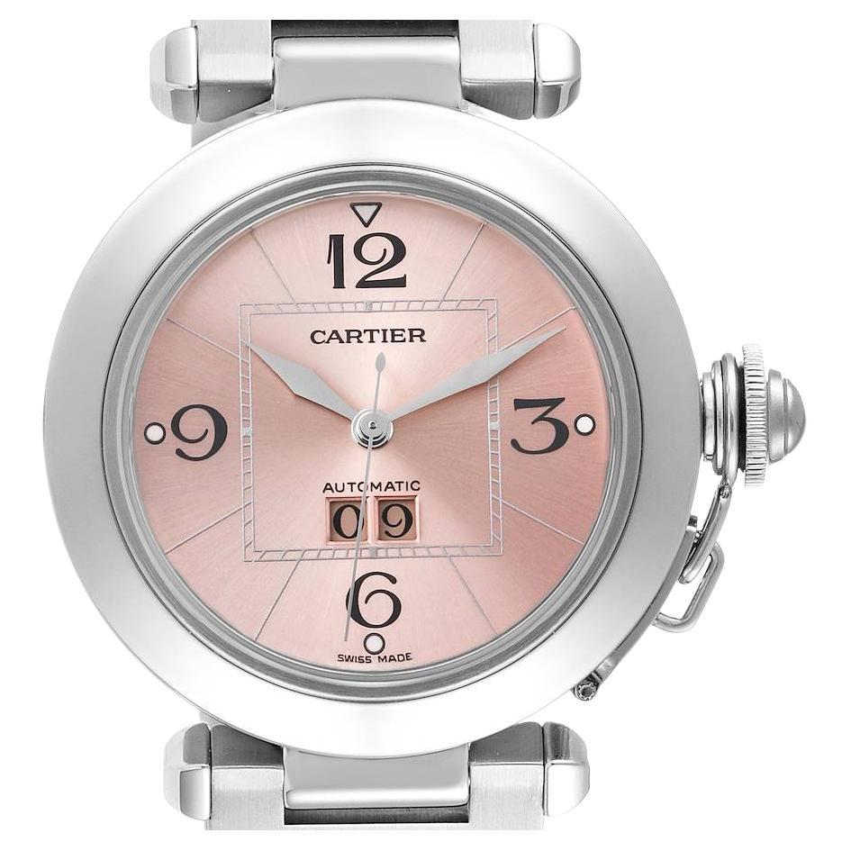 Cartier Pasha Big Date Pink Dial Steel Ladies Watch W31058M7 Box Papers