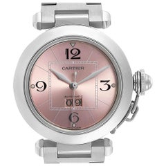 Cartier Pasha Big Date Pink Dial Medium Steel Ladies Watch W31058M7