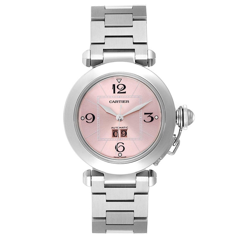 Cartier Pasha Big Date Pink Dial Steel Ladies Watch W31058m7 Box Papers For Sale At 1stdibs