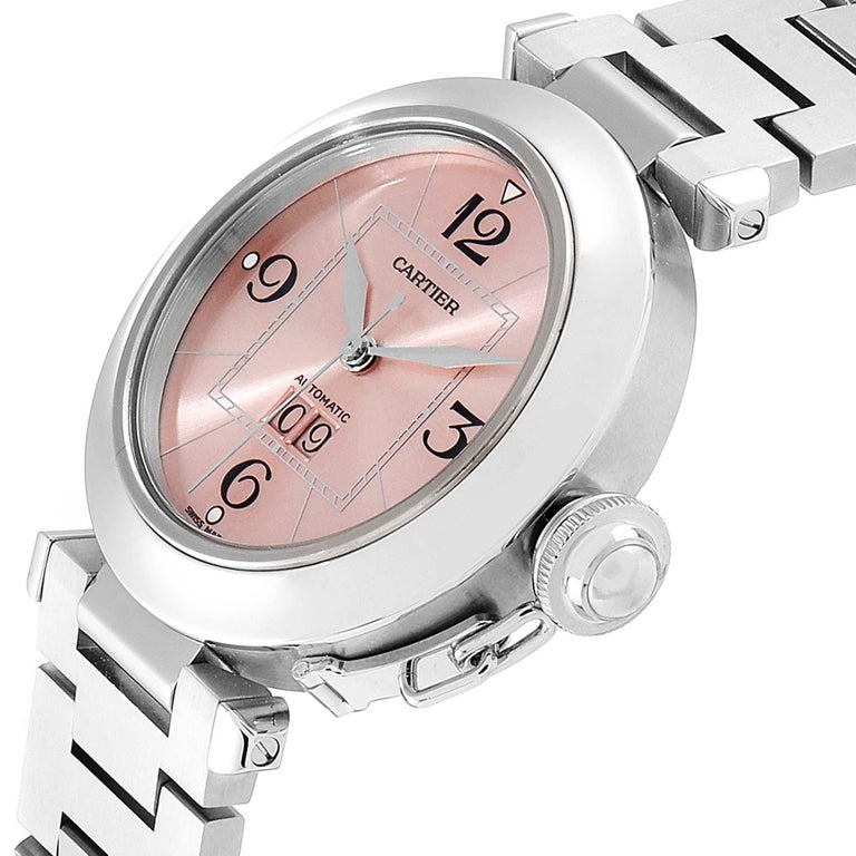 Cartier Pasha Big Date Pink Dial Steel Ladies Watch W31058m7 Box Papers For Sale At 1stdibs