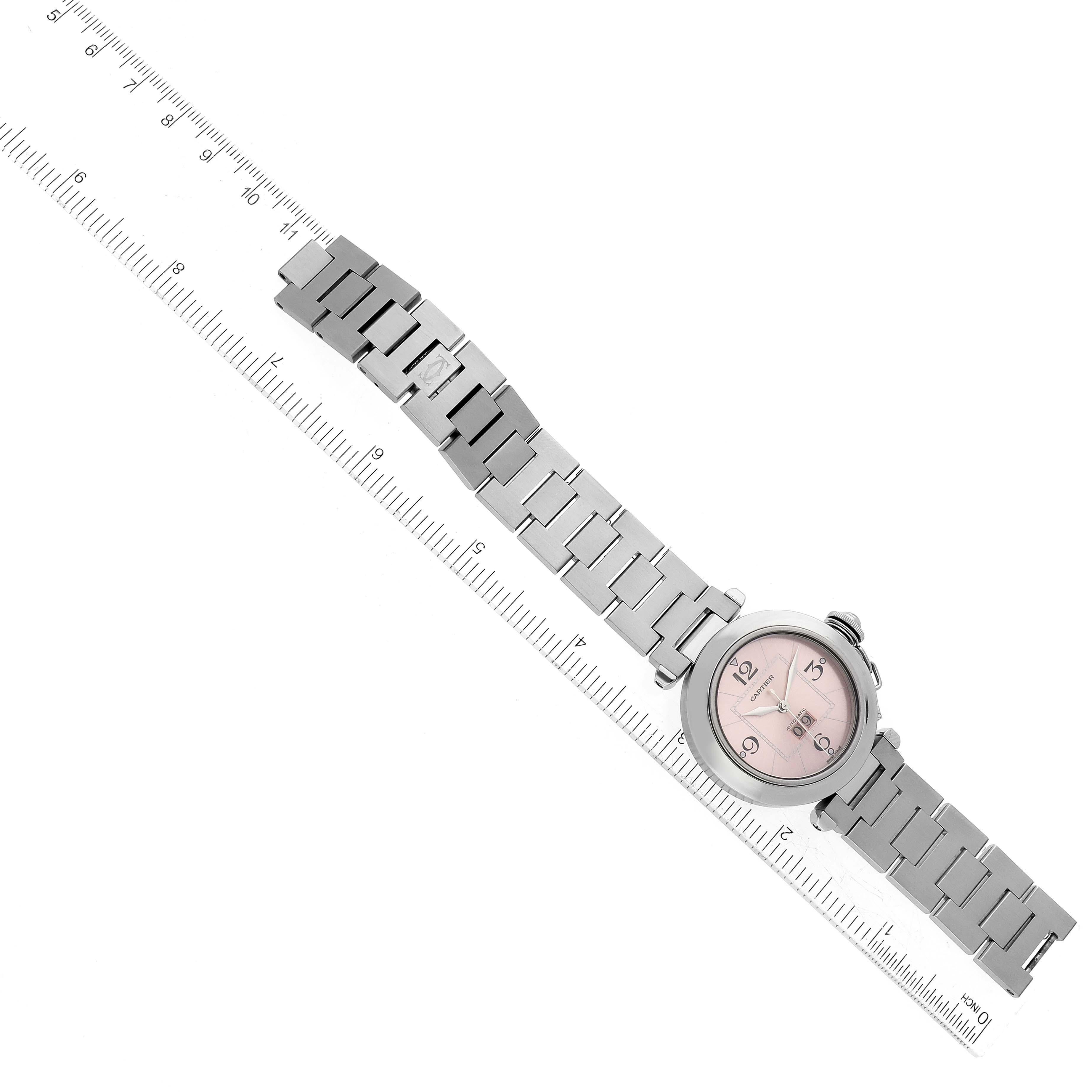 Cartier Pasha Big Date Pink Dial Steel Ladies Watch W31058M7 For Sale 4