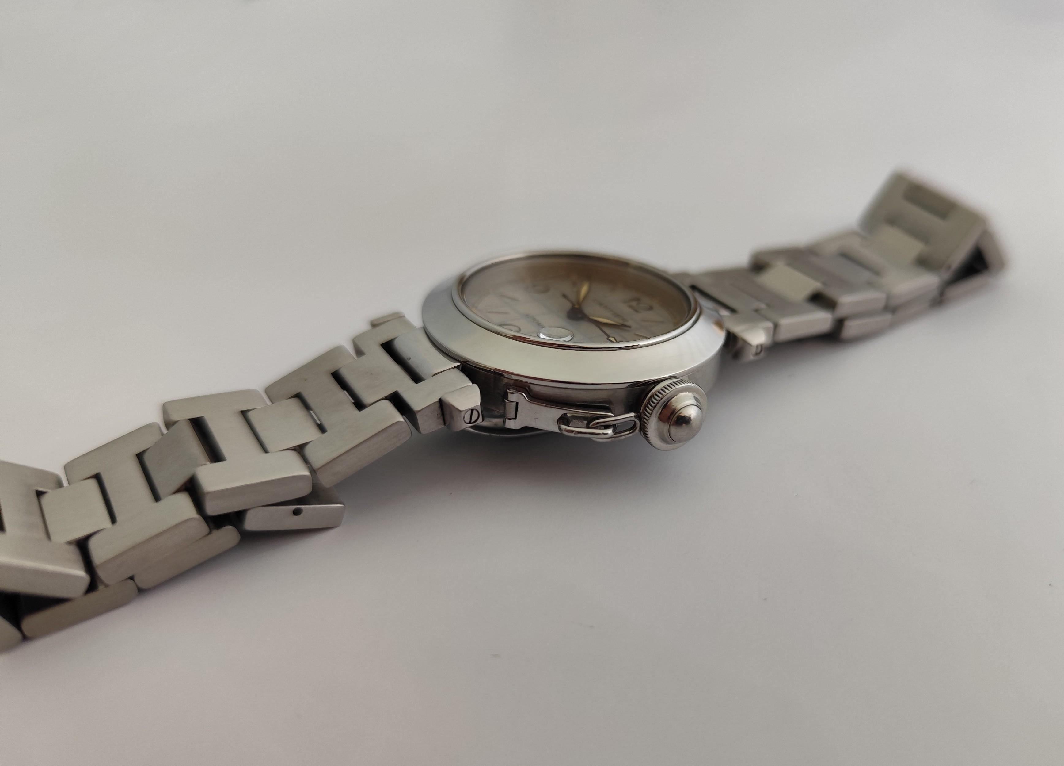 Cartier Pasha C 2324 Quadrante grigio a griglia in acciaio inossidabile Automatico 35 mm Orologio da Uomo in vendita 8