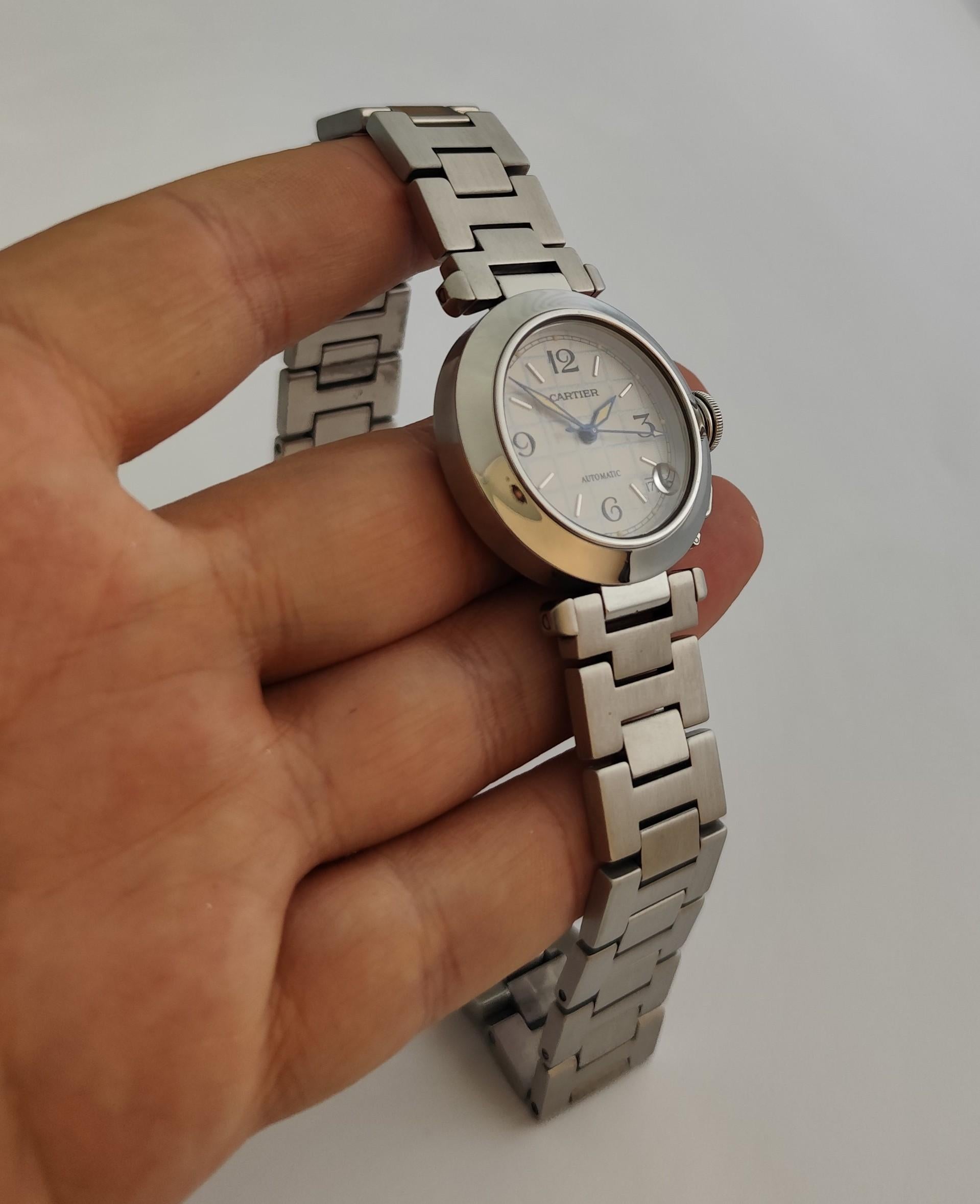 Cartier Pasha C 2324 Quadrante grigio a griglia in acciaio inossidabile Automatico 35 mm Orologio da Uomo in vendita 10