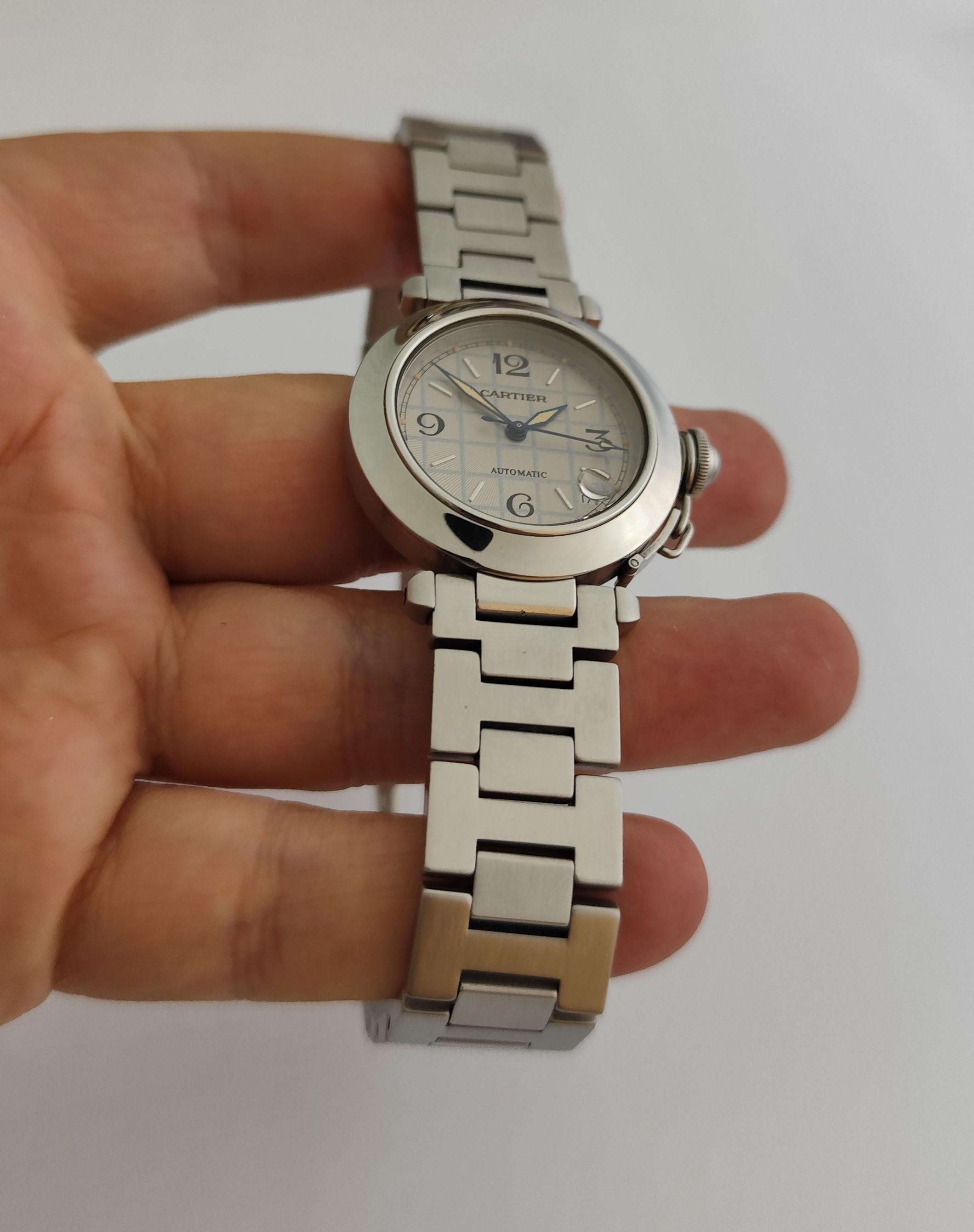 Cartier Pasha C 2324 Quadrante grigio a griglia in acciaio inossidabile Automatico 35 mm Orologio da Uomo in vendita 12