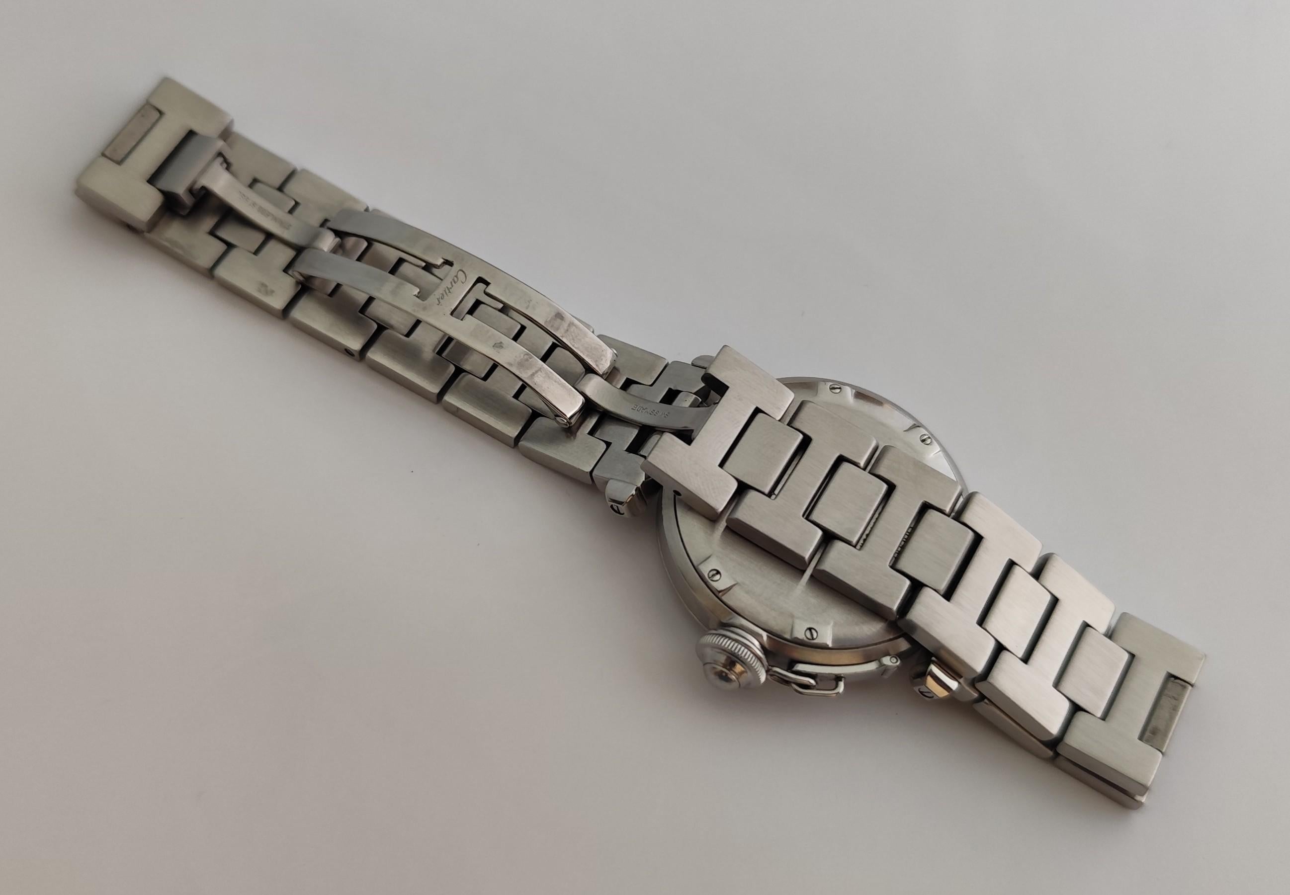 Cartier Pasha C 2324 Quadrante grigio a griglia in acciaio inossidabile Automatico 35 mm Orologio da Uomo in vendita 5