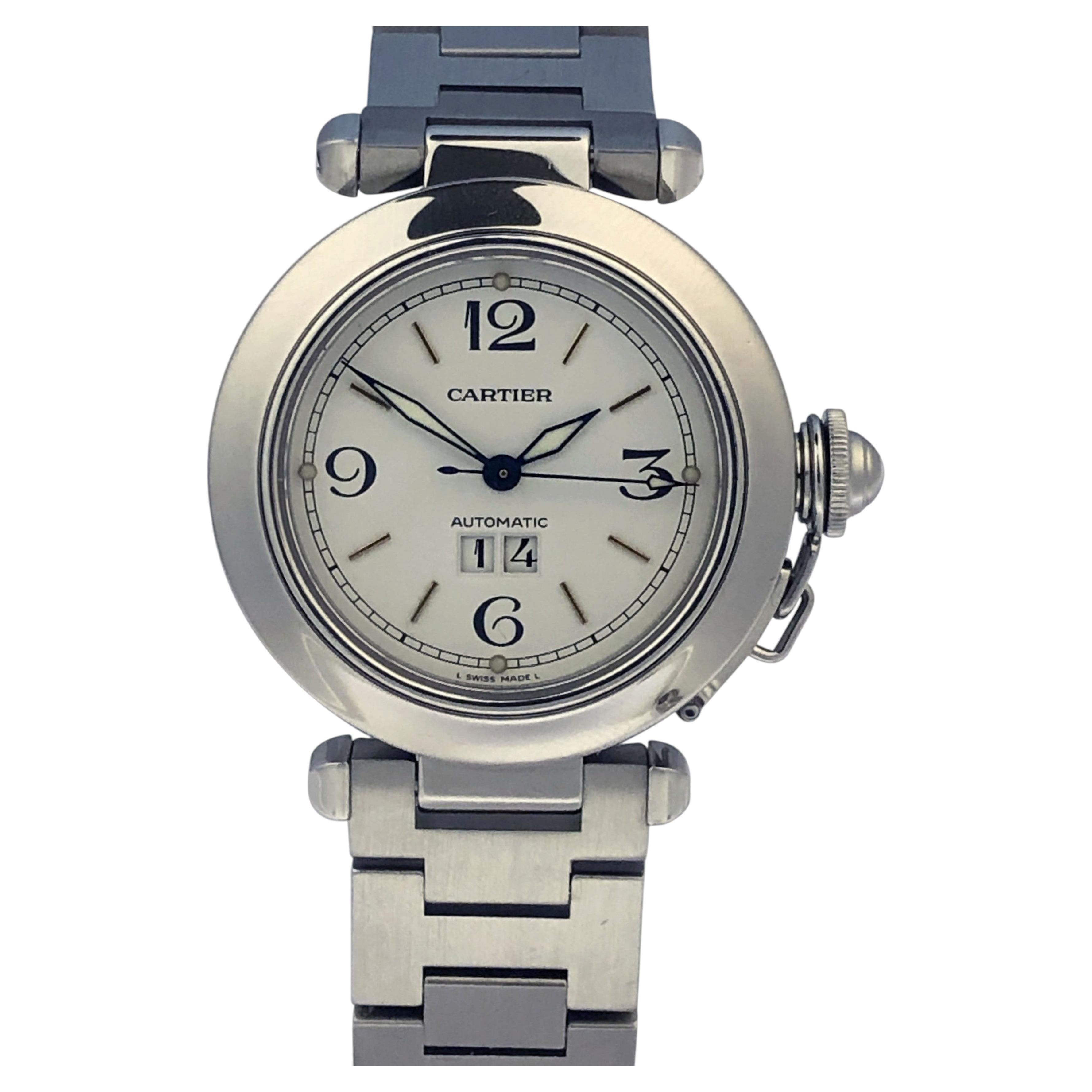 Cartier Pasha C 2475 Automatic Stainless Steel Calendar Wrist Watch