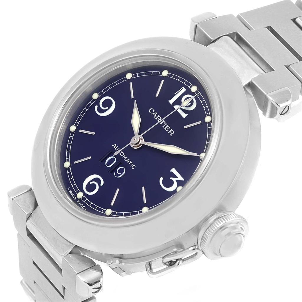 Cartier Pasha C 35 Blue Dial Automatic Steel Men's Watch W31047M7 In Excellent Condition In Atlanta, GA