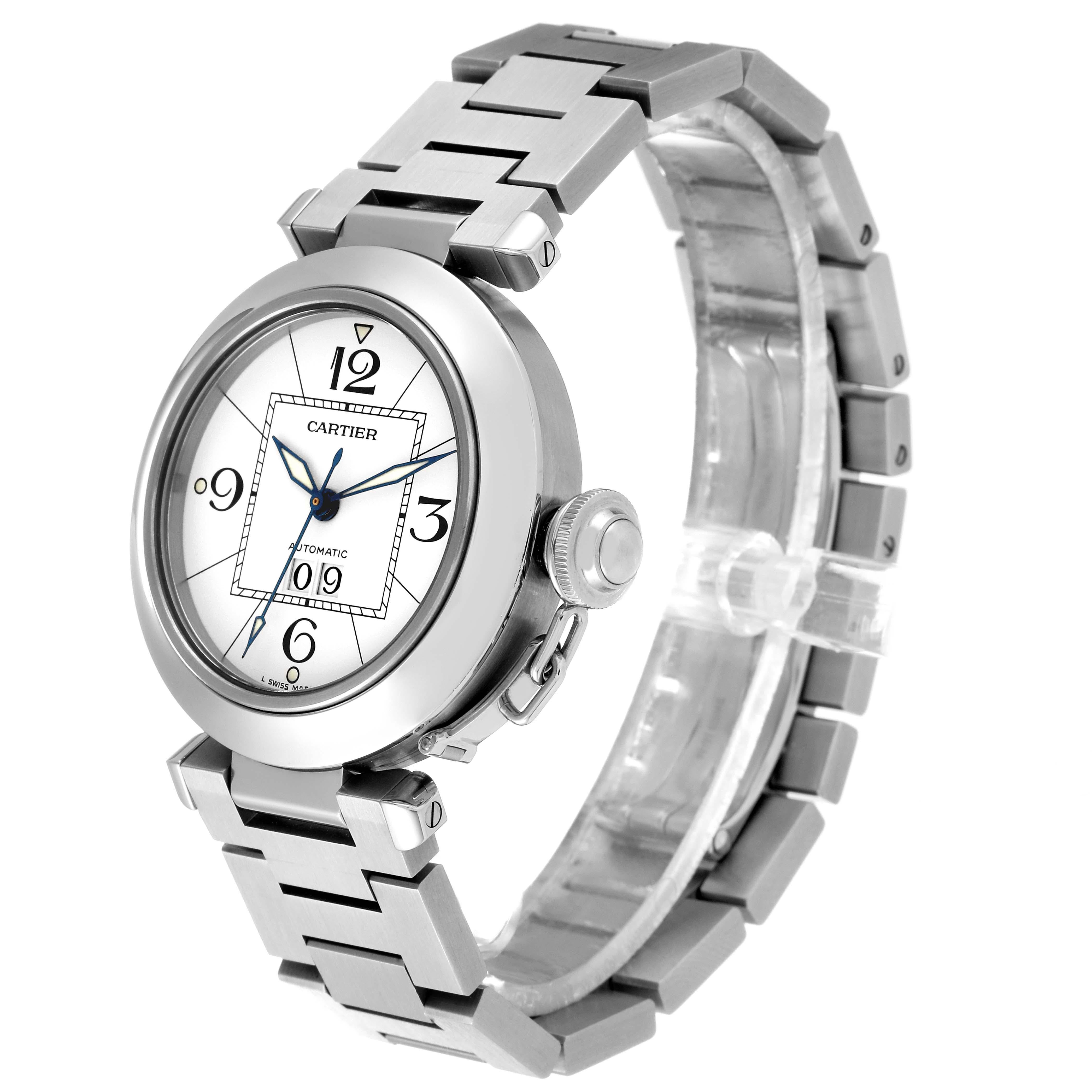 Cartier Pasha C Big Date Midsize Steel White Dial Mens Watch W31055M7 For Sale 1