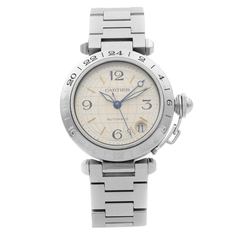 Cartier Pasha C GMT Steel Silver Dial Automatic Unisex Watch W31029M7 For  Sale at 1stDibs