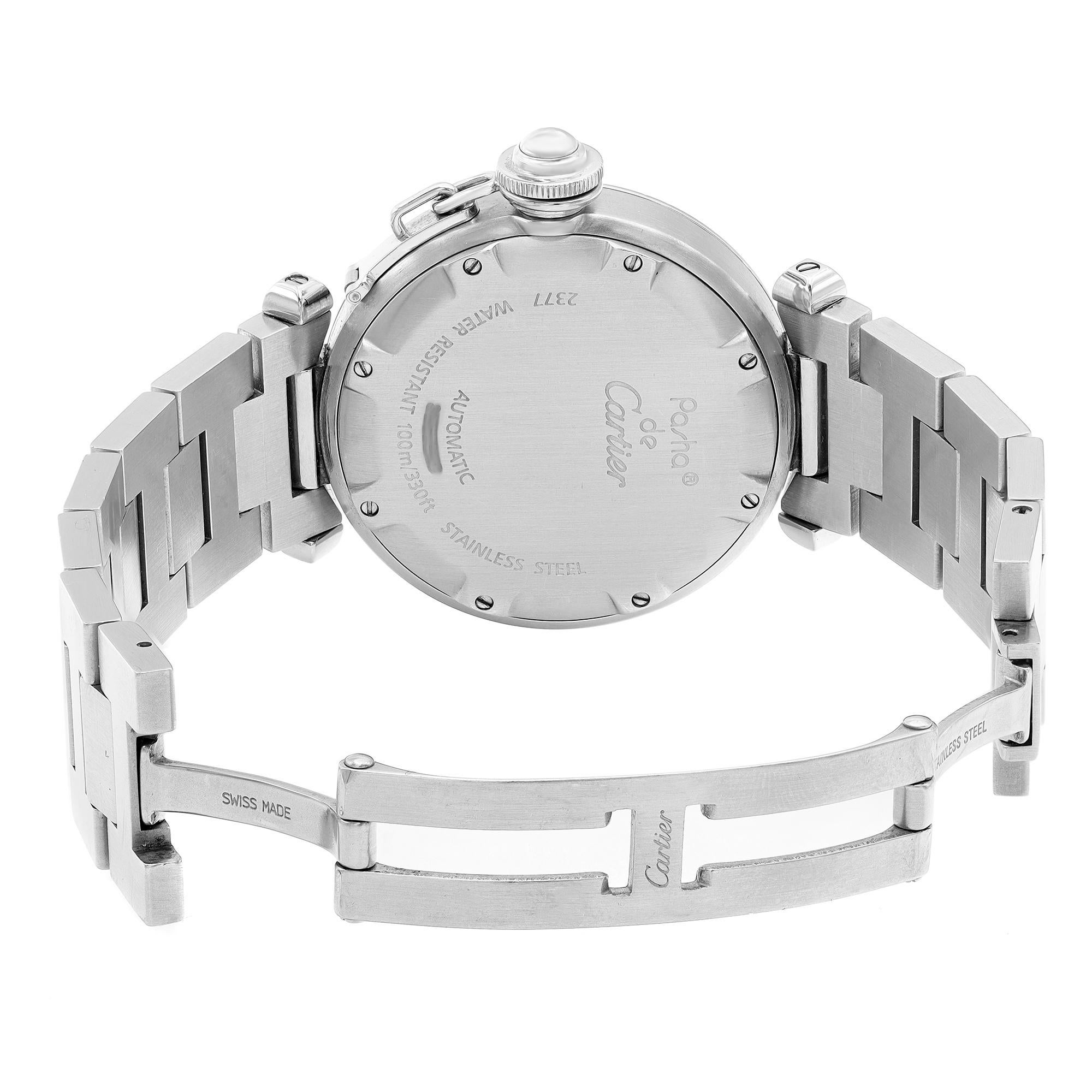Cartier Pasha C GMT Steel Silver Dial Automatic Unisex Watch W31029M7 In Good Condition In New York, NY