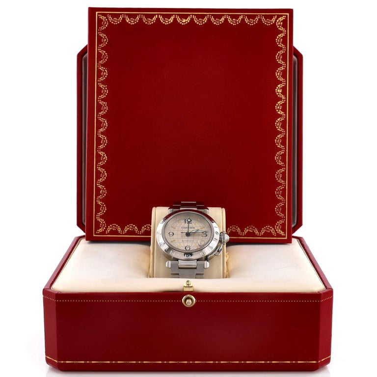 Cartier Pasha C GMT Automatic Watch Stainless Steel 35 For Sale at 1stDibs