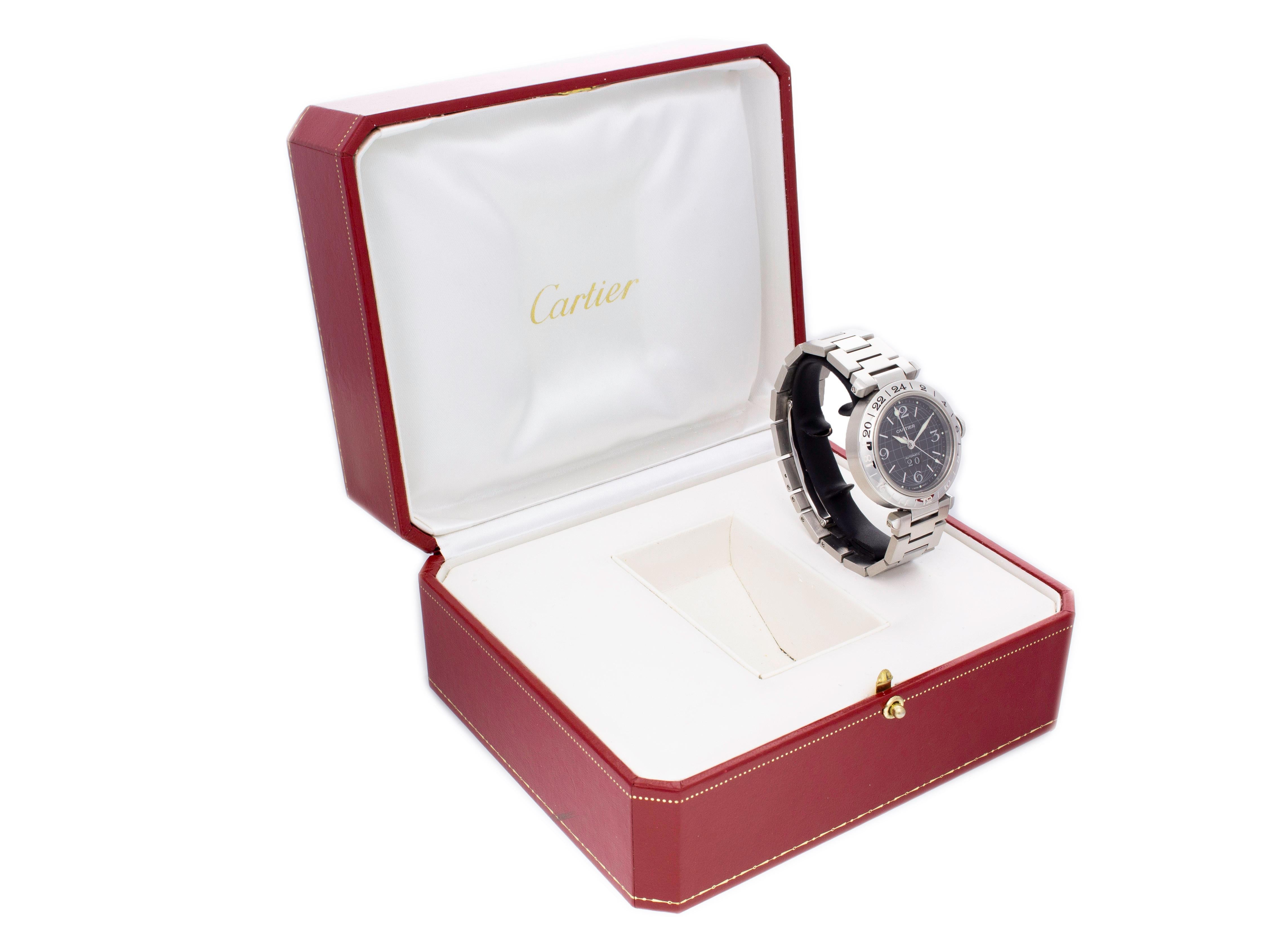 Stainless steel Cartier Pasha C GMT W31049M7 watch, water resistance to 30m, GMT, with date and stainless steel bracelet. Comes with Cartier box.


Brand	Cartier
Series	Pasha C GMT
Model	W31049M7
Gender	Unisex
Condition	Great Condition Pre-owned,