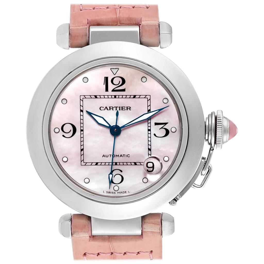 Cartier Pasha C Medium Pink Mother of Pearl Limited Edition Watch 2324 For Sale