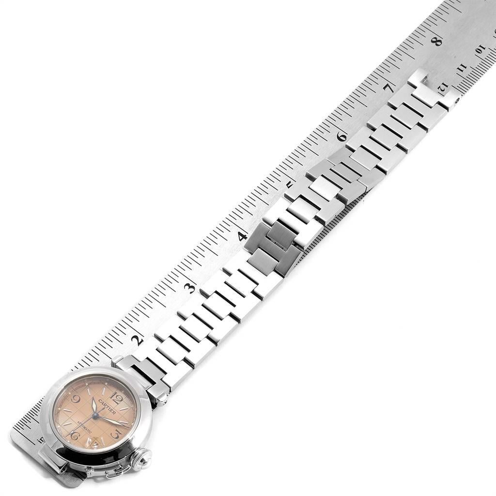 Cartier Pasha C Men's Steel Salmon Grid Dial Men's Watch W31024M7 For Sale 4