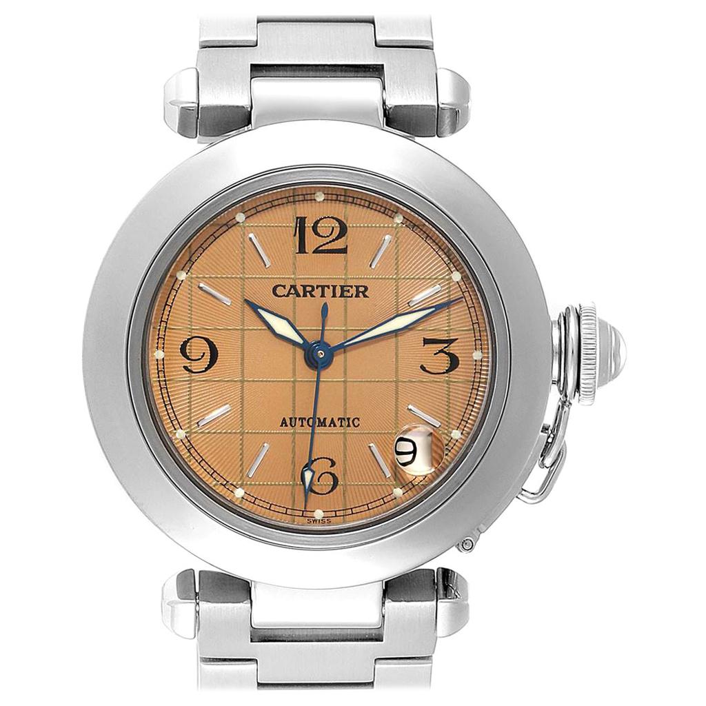 Cartier Pasha C Men's Steel Salmon Grid Dial Men's Watch W31024M7 For Sale