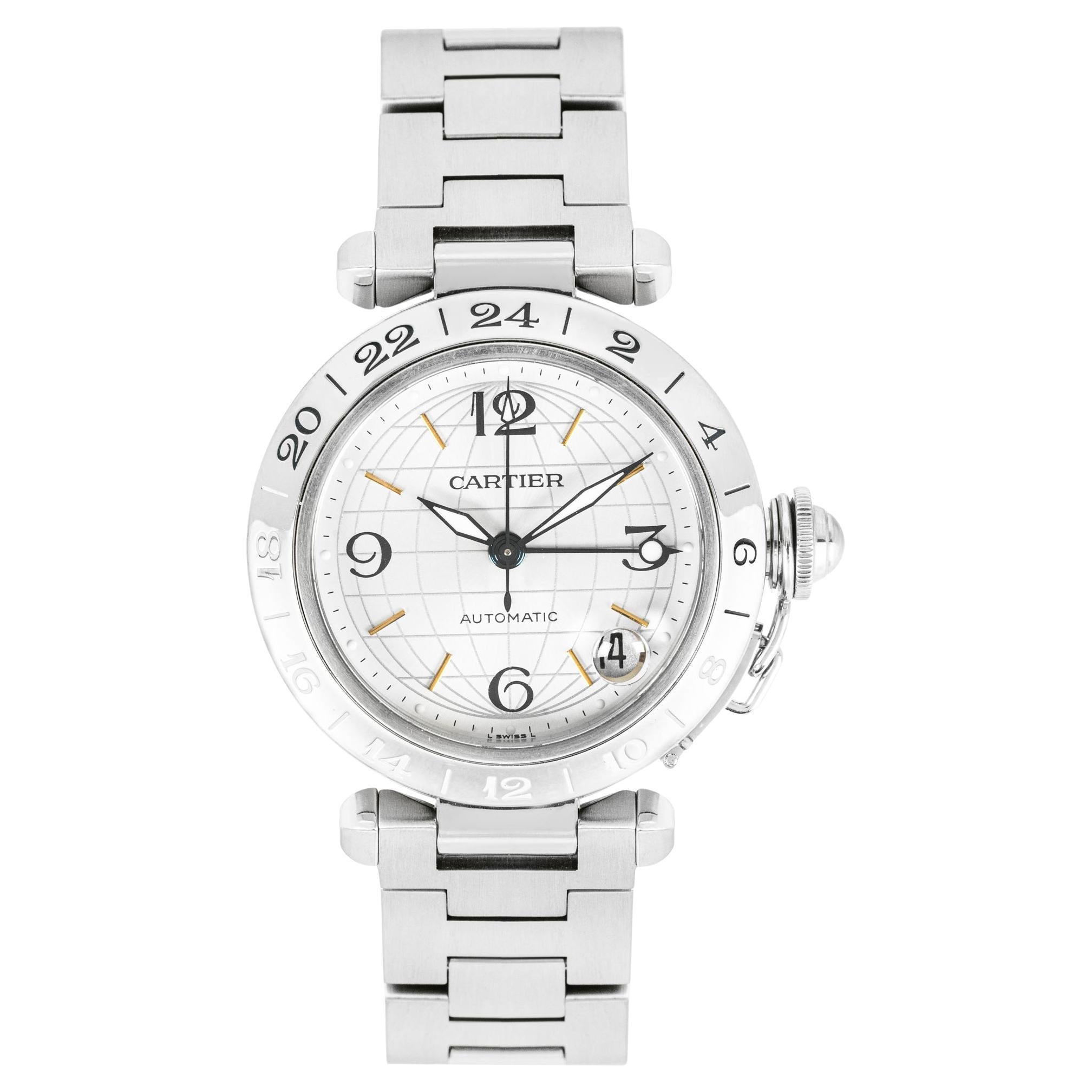 Cartier Pasha C Meridian GMT Stainless Steel W31029M7 2377 For Sale