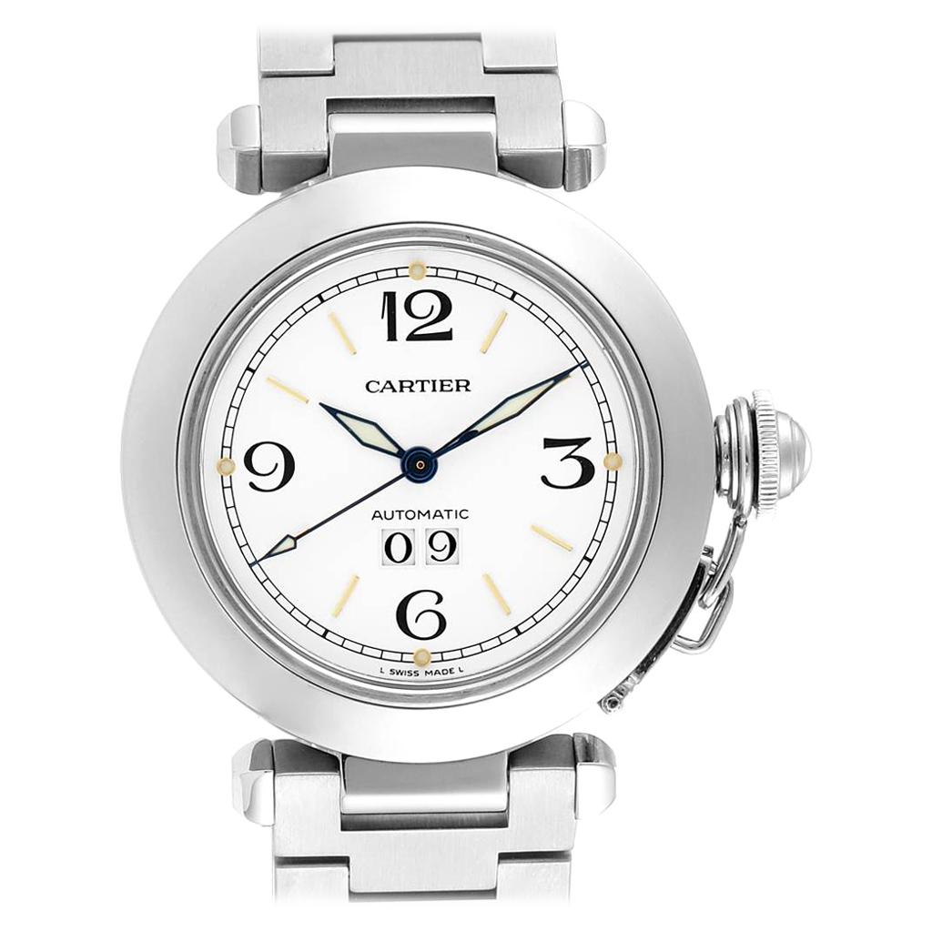 Cartier Pasha C Midsize Big Date Automatic Steel Unisex Watch W31044M7 For Sale