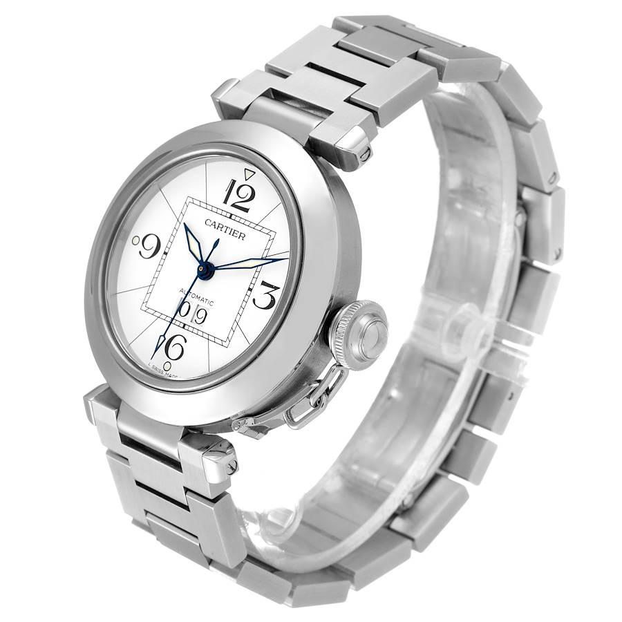 Women's or Men's Cartier Pasha C Midsize Big Date Steel Watch White Dial W31055M7 Box Papers