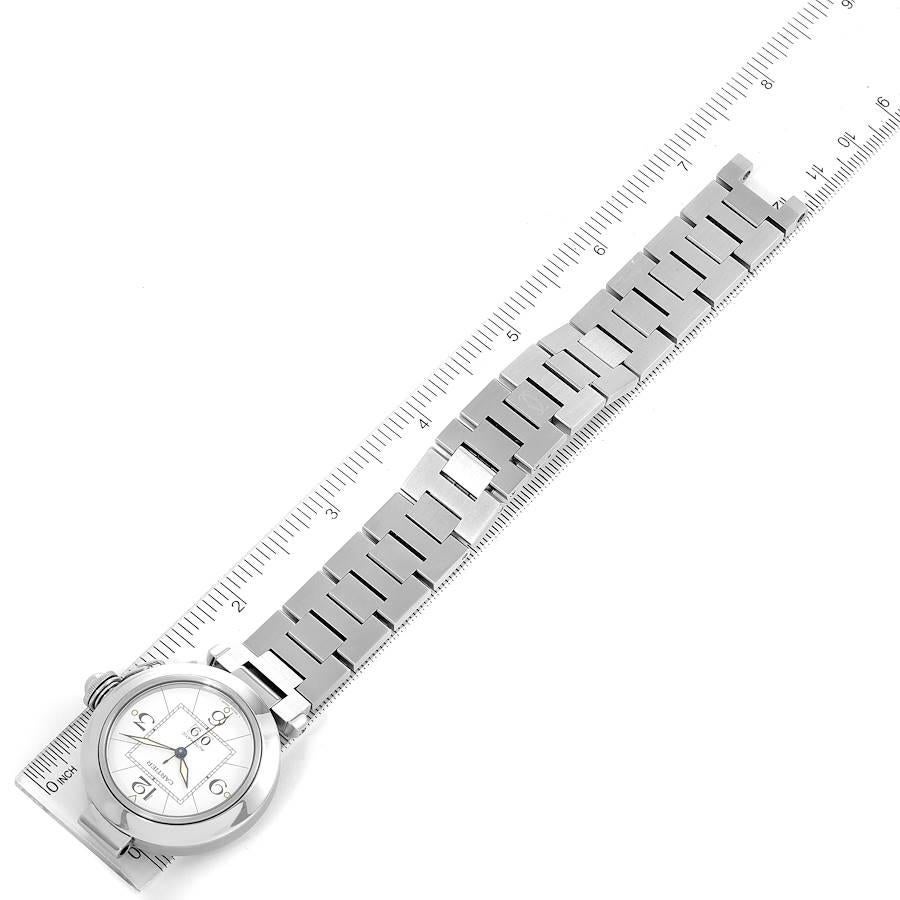 Cartier Pasha C Midsize Big Date Steel Watch White Dial W31055M7 Box Papers 4