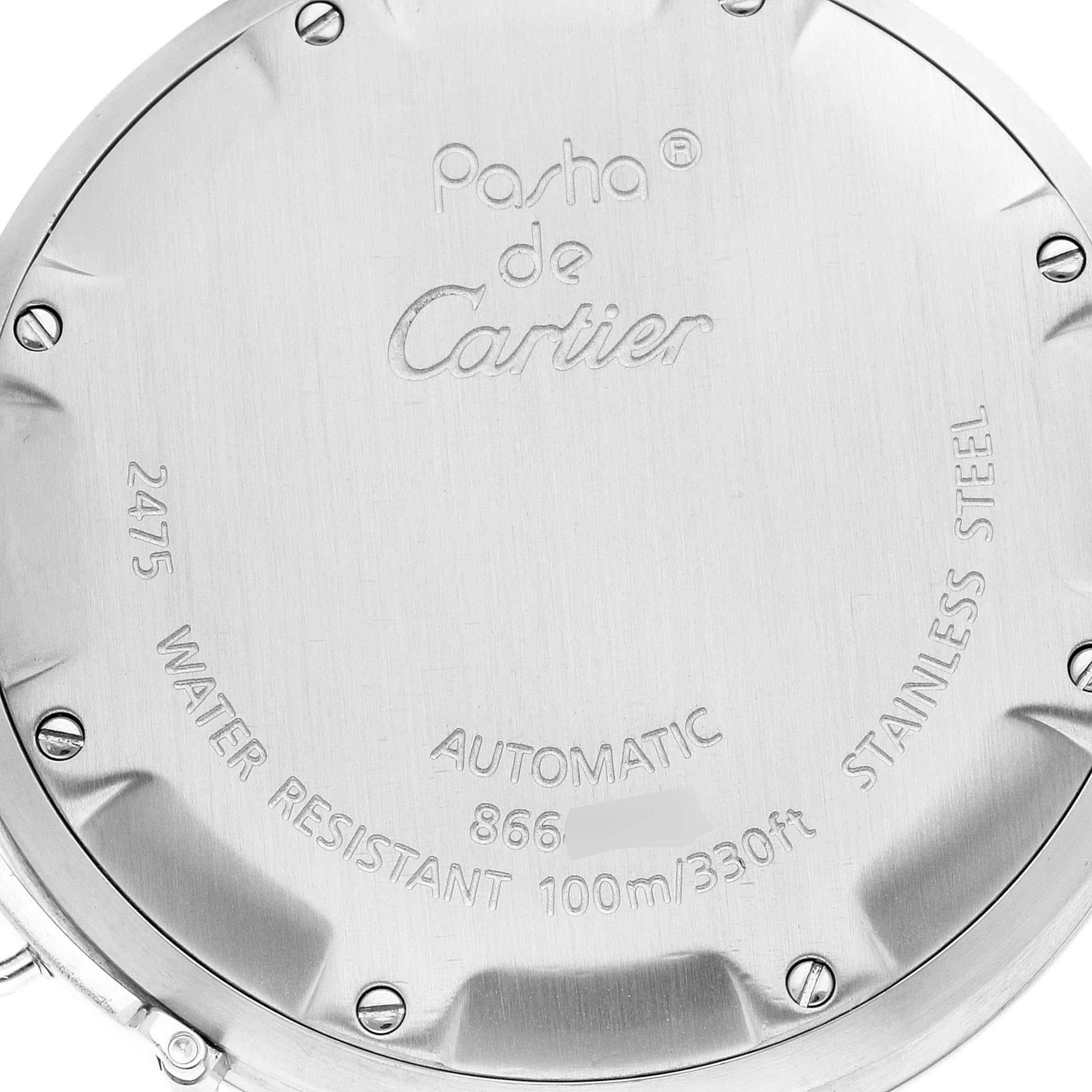 Cartier Pasha C: Stahl-Herrenuhr W31044M7, Midsize Big Date, weißes Zifferblatt im Angebot 3